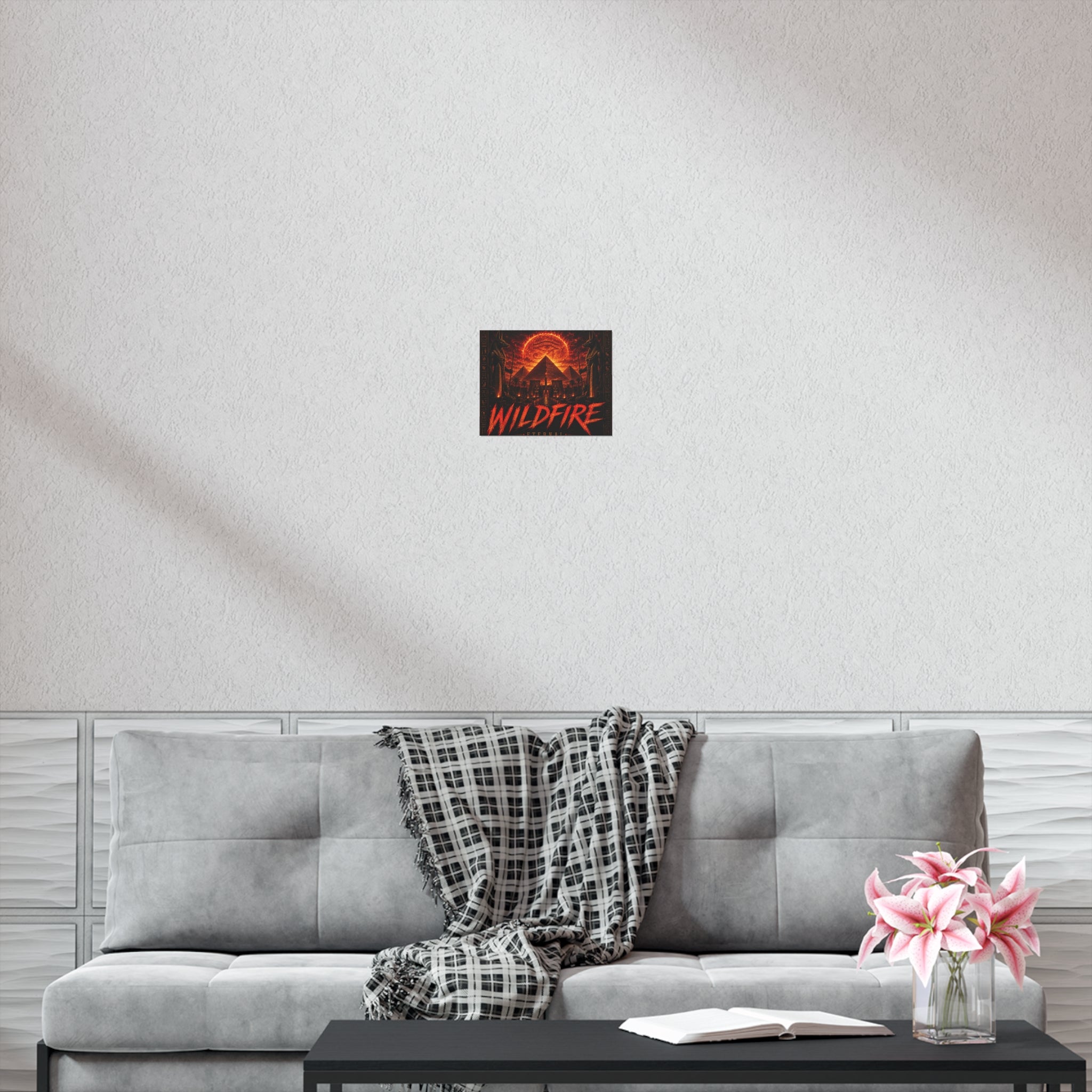 Wildfire Poster — Fiery Anubis Illustration with 'Stay Fierce Burn Bright'