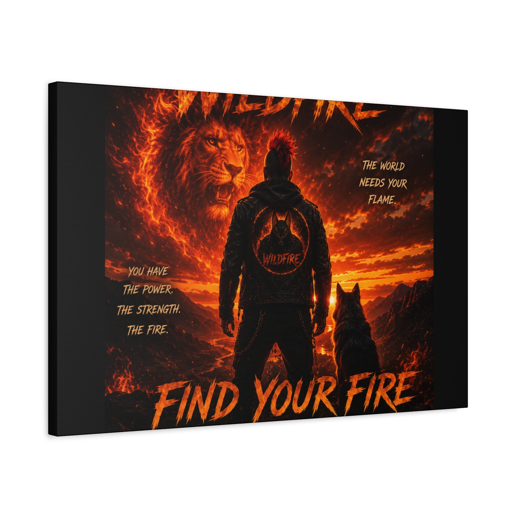 Wildfire 'Find Your Fire' Matte Canvas Wall Art — Inspirational Lion & Silhouette Scene