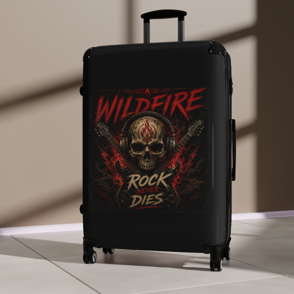 Wildfire 'Rock Never Dies' Skull Suitcase - Hard Shell Rolling Luggage for Rock Fans