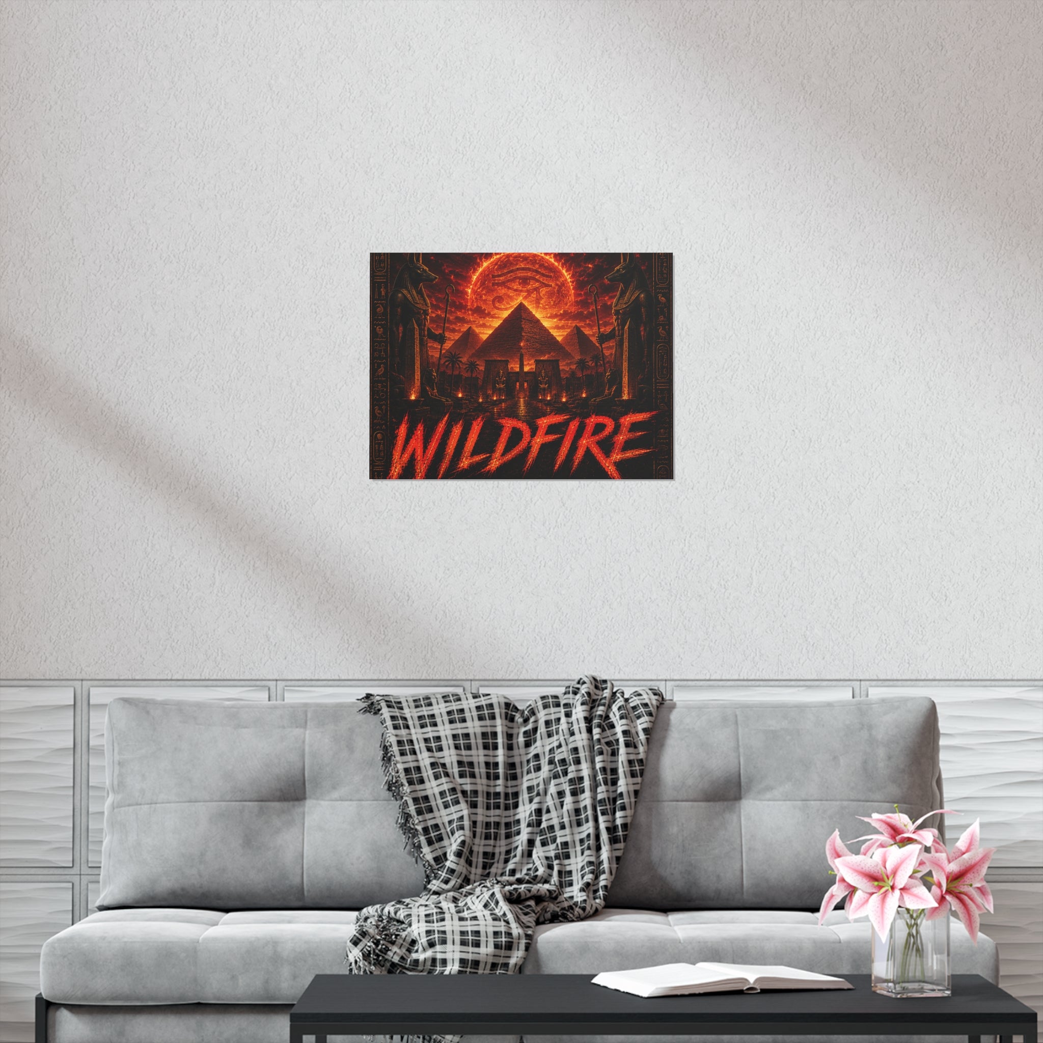 Wildfire Poster — Fiery Anubis Illustration with 'Stay Fierce Burn Bright'