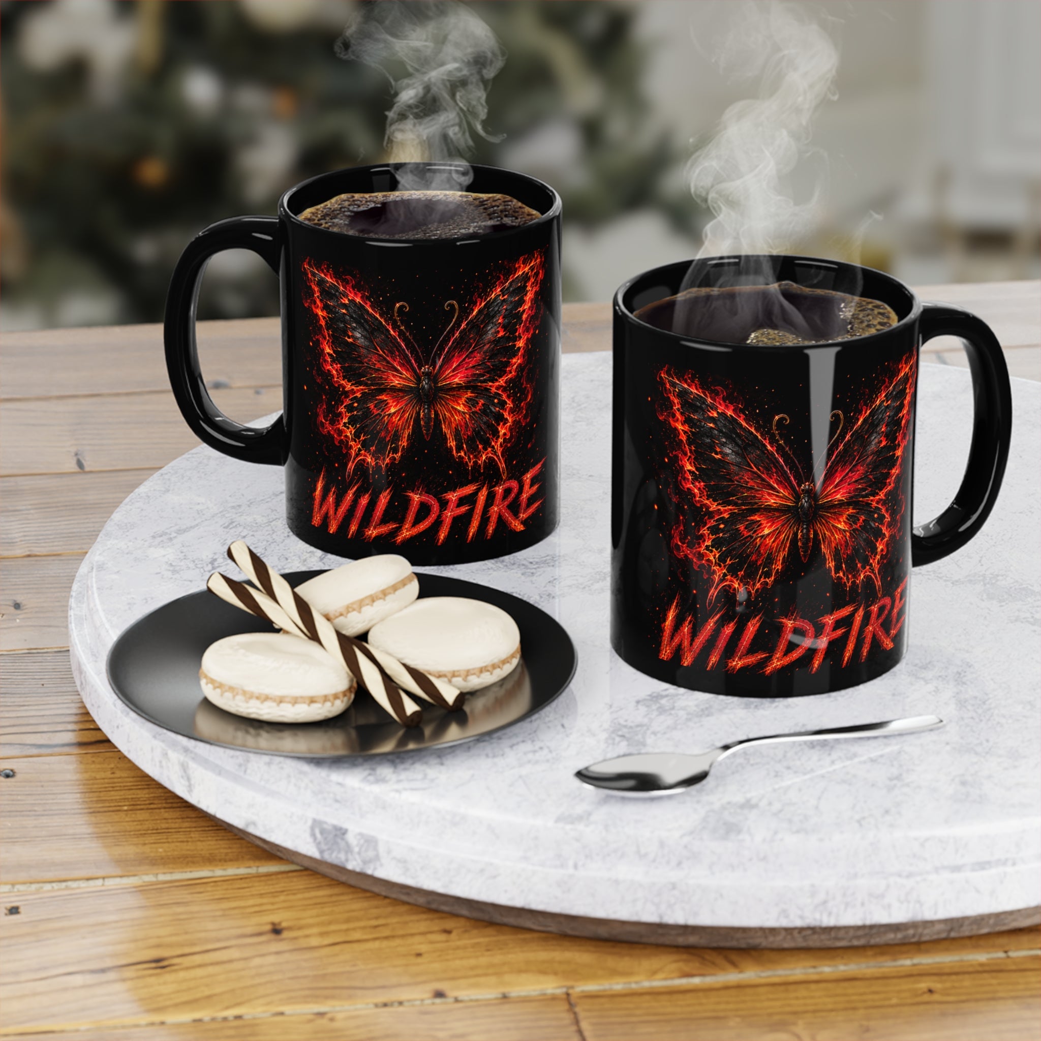 Wildfire Butterfly Coffee Mug — 11oz Black Ceramic