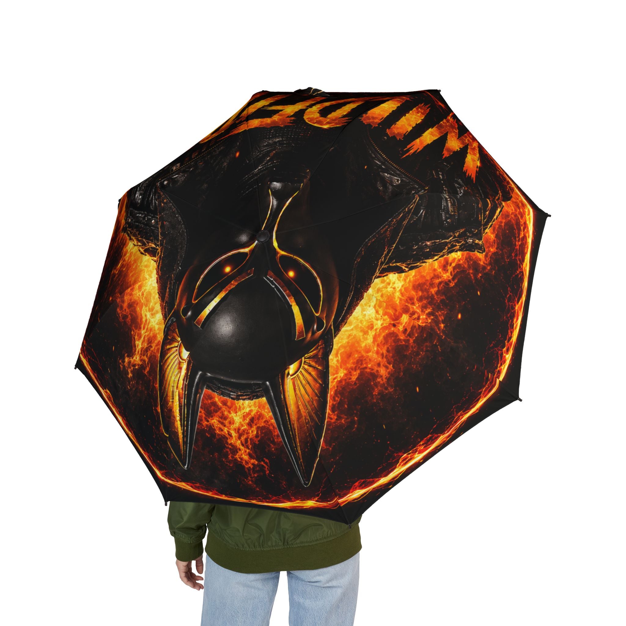 Foldable Umbrella — Fiery Anubis Design, Semi-Automatic Compact Rain Umbrella