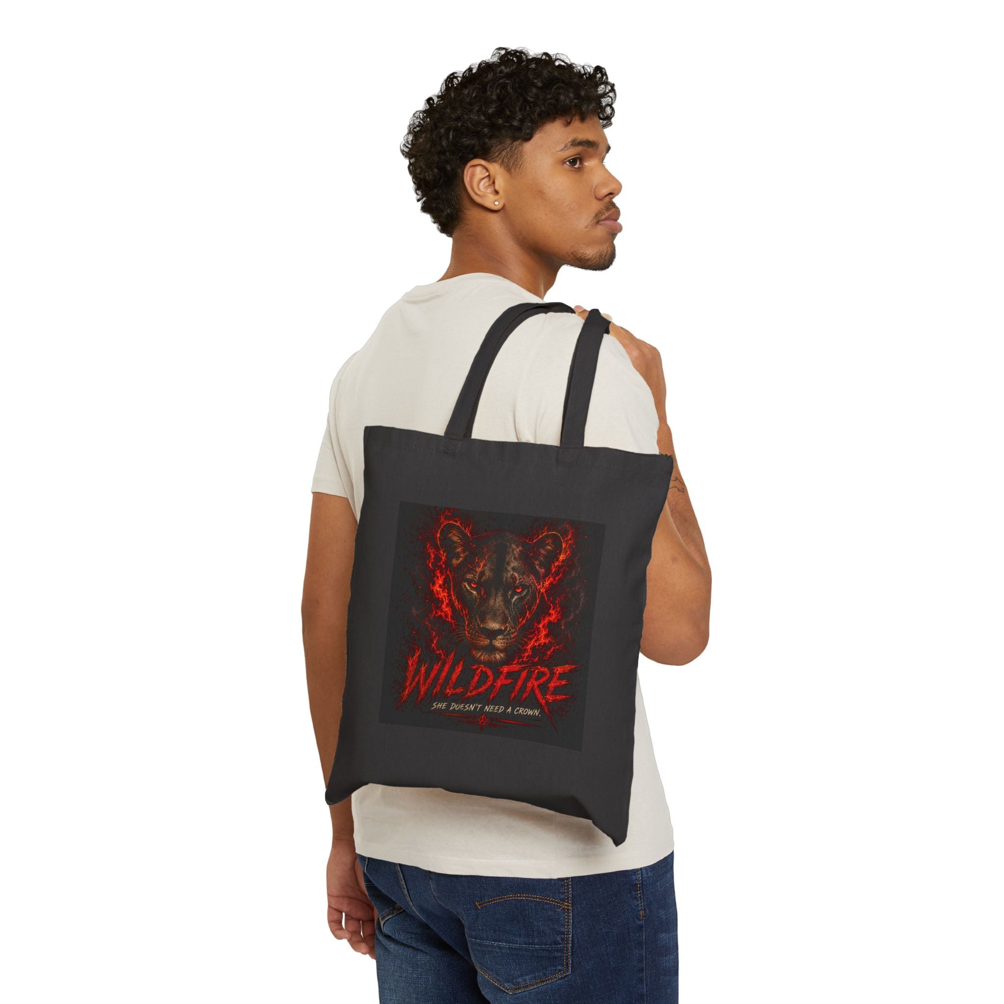 Wildfire Tote Bag — Lion & Lioness Canvas Tote, Gothic Animal Lover Gift