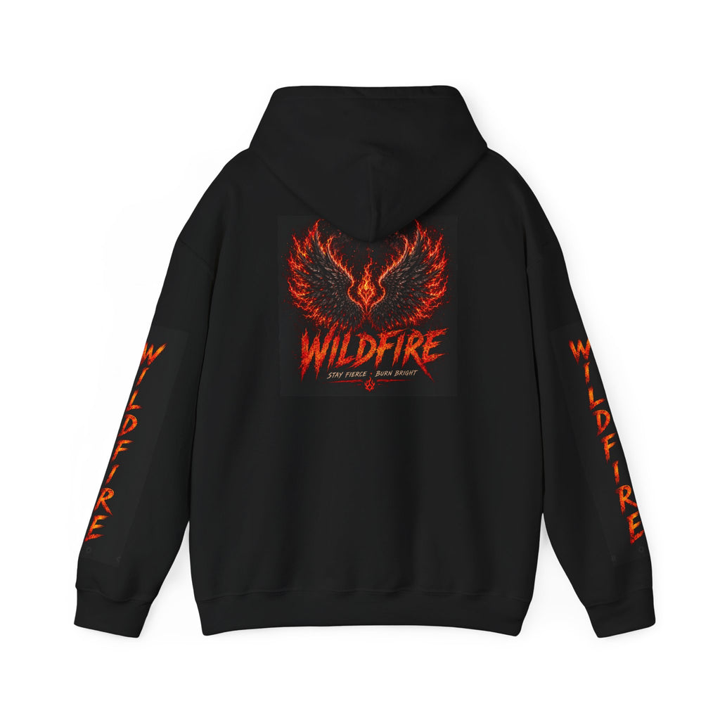 Wildfire Wings Hoodie — 'Wildfire' Flame Lettering & Back Art