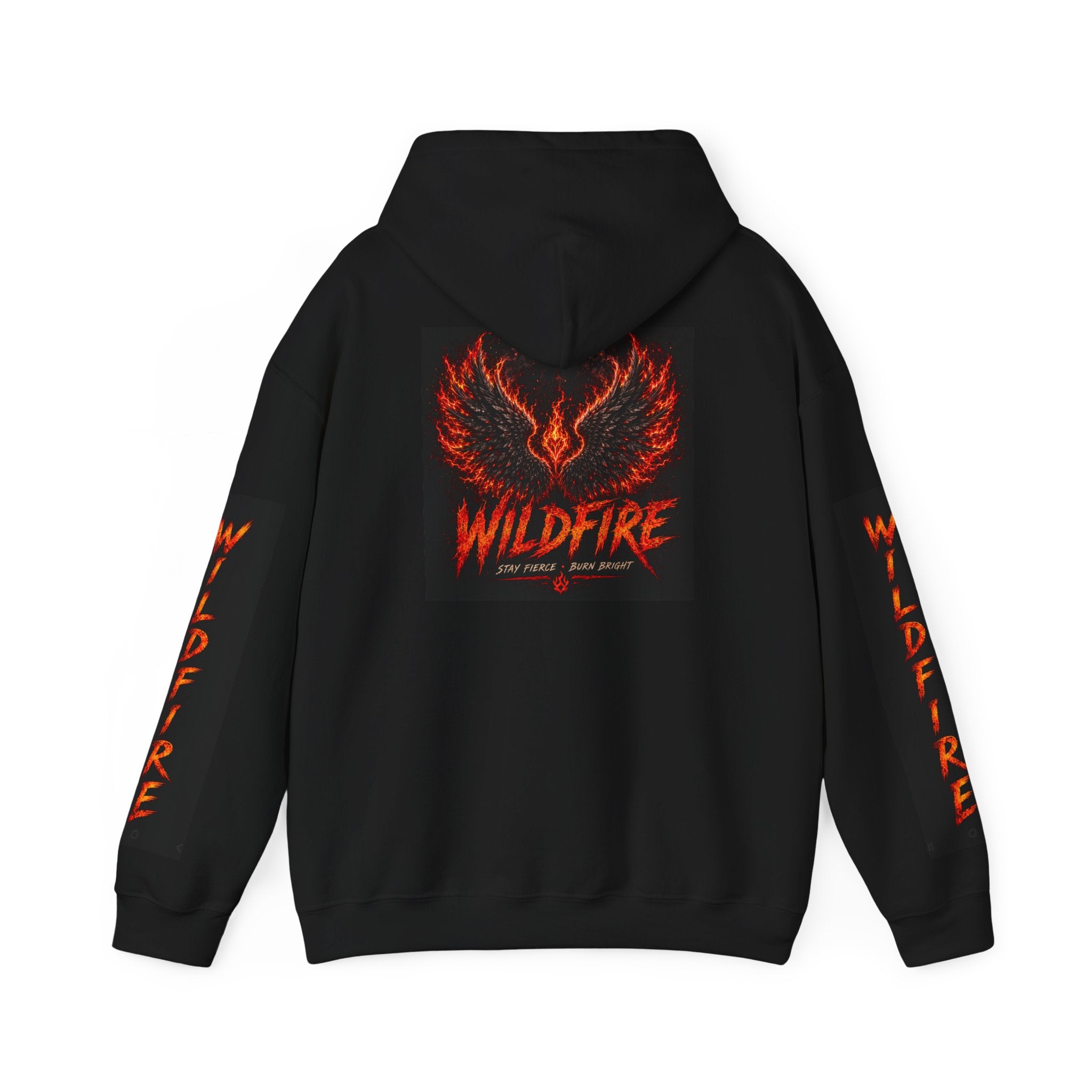 Wildfire Wings Hoodie — 'Wildfire' Flame Lettering & Back Art