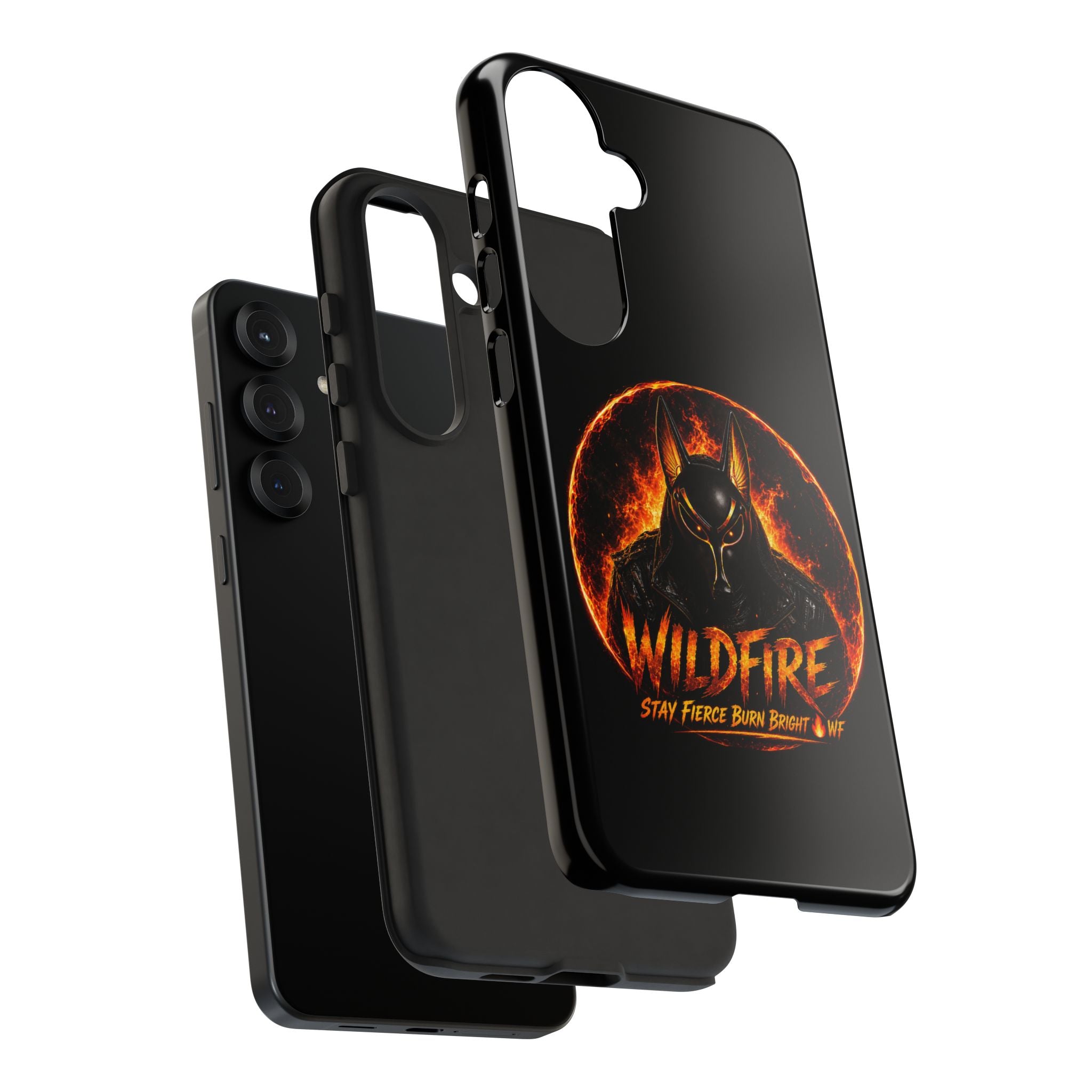 Wildfire Phone Case — Fierce Flaming Anubis Design, "Stay Fierce Burn Bright"