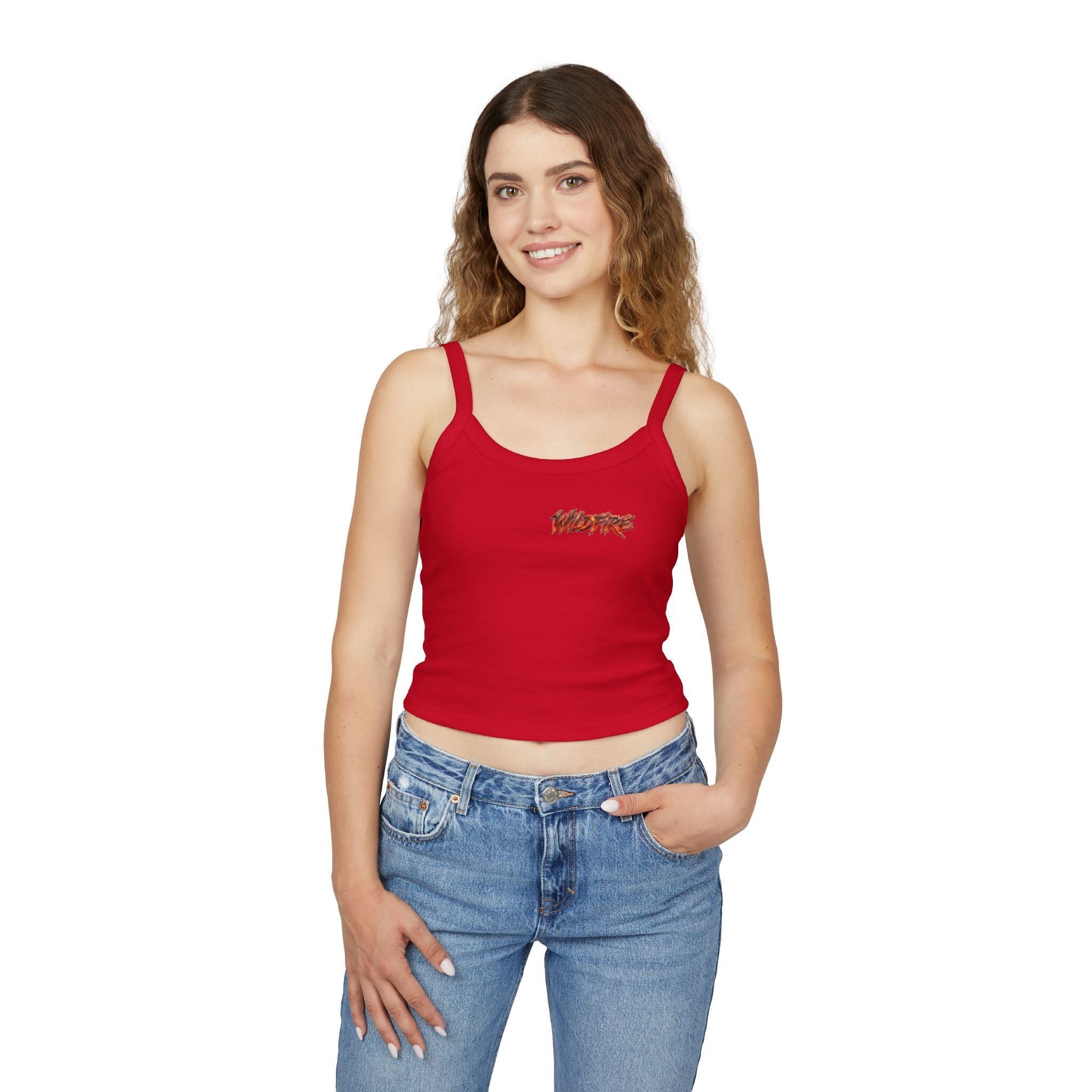 Wildfire Sekhmet Woman Spaghetti Tank Top — Fiery Egyptian Graphic Crop