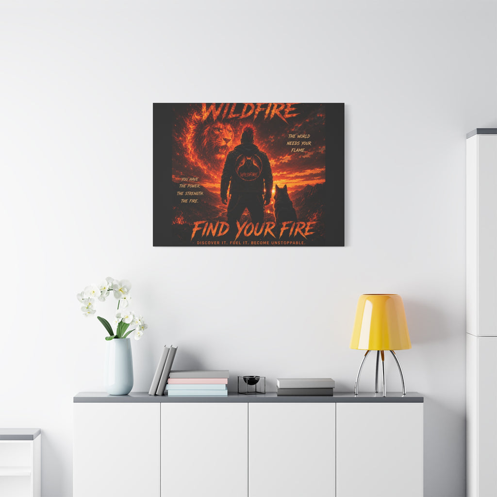 Wildfire 'Find Your Fire' Matte Canvas Wall Art — Inspirational Lion & Silhouette Scene