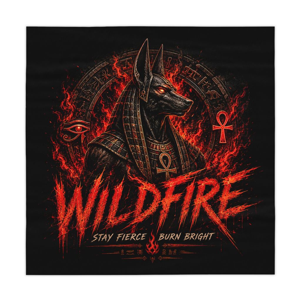 Wildfire Tablecloth — Fiery Anubis Design "Stay Fierce Burn Bright"