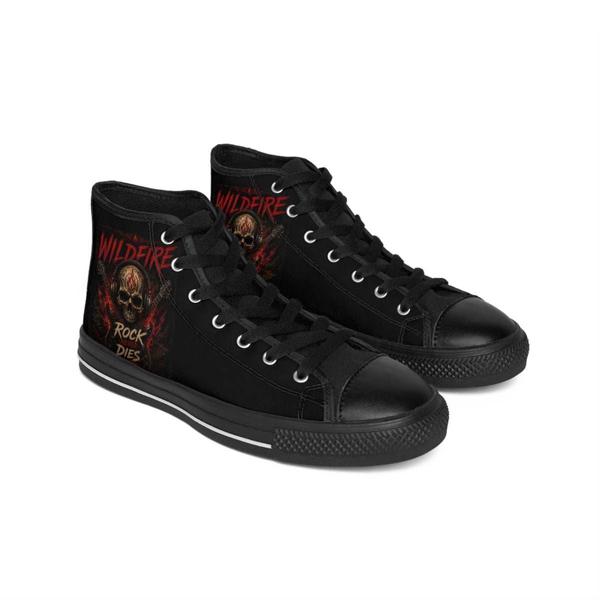 Wildfire Skull High-Top Sneakers — 'Rock Dies' Gothic Men's Canvas Shoes