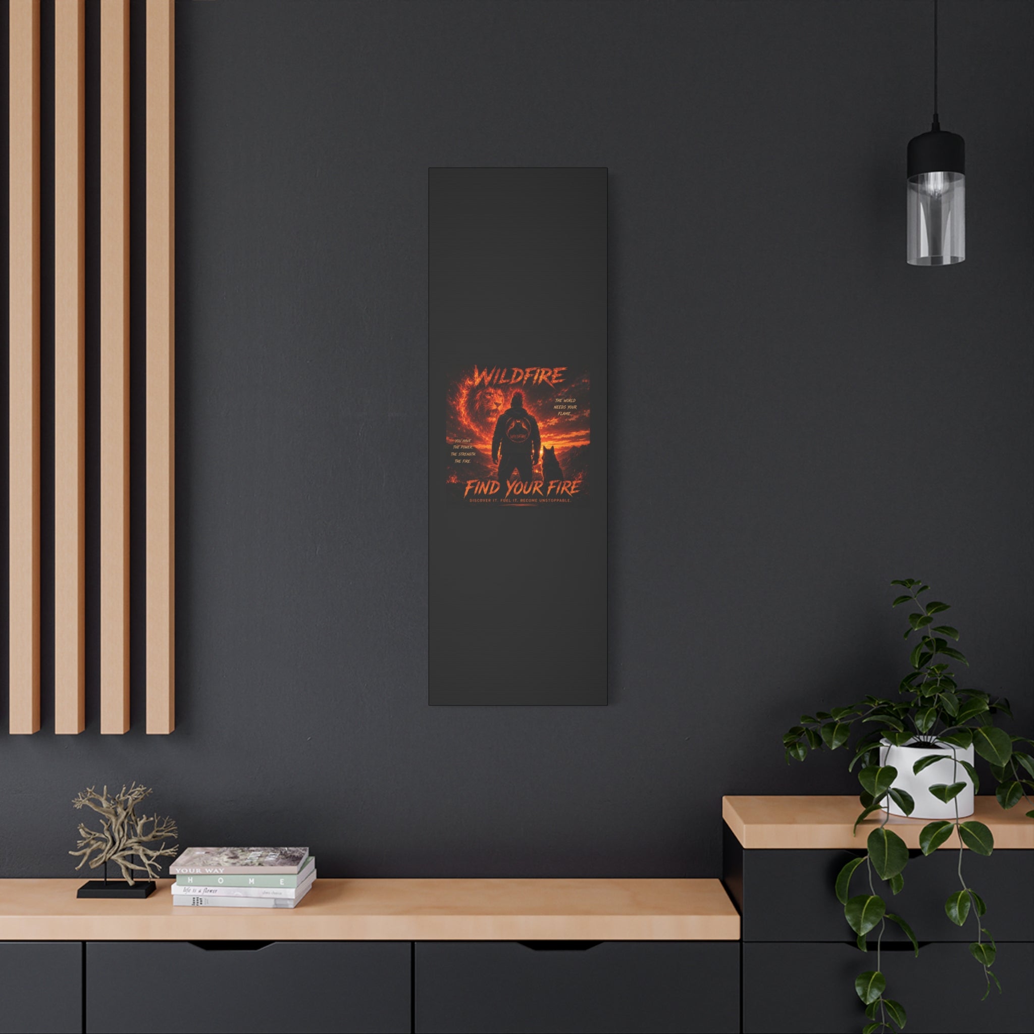 Wildfire 'Find Your Fire' Matte Canvas Wall Art — Inspirational Lion & Silhouette Scene
