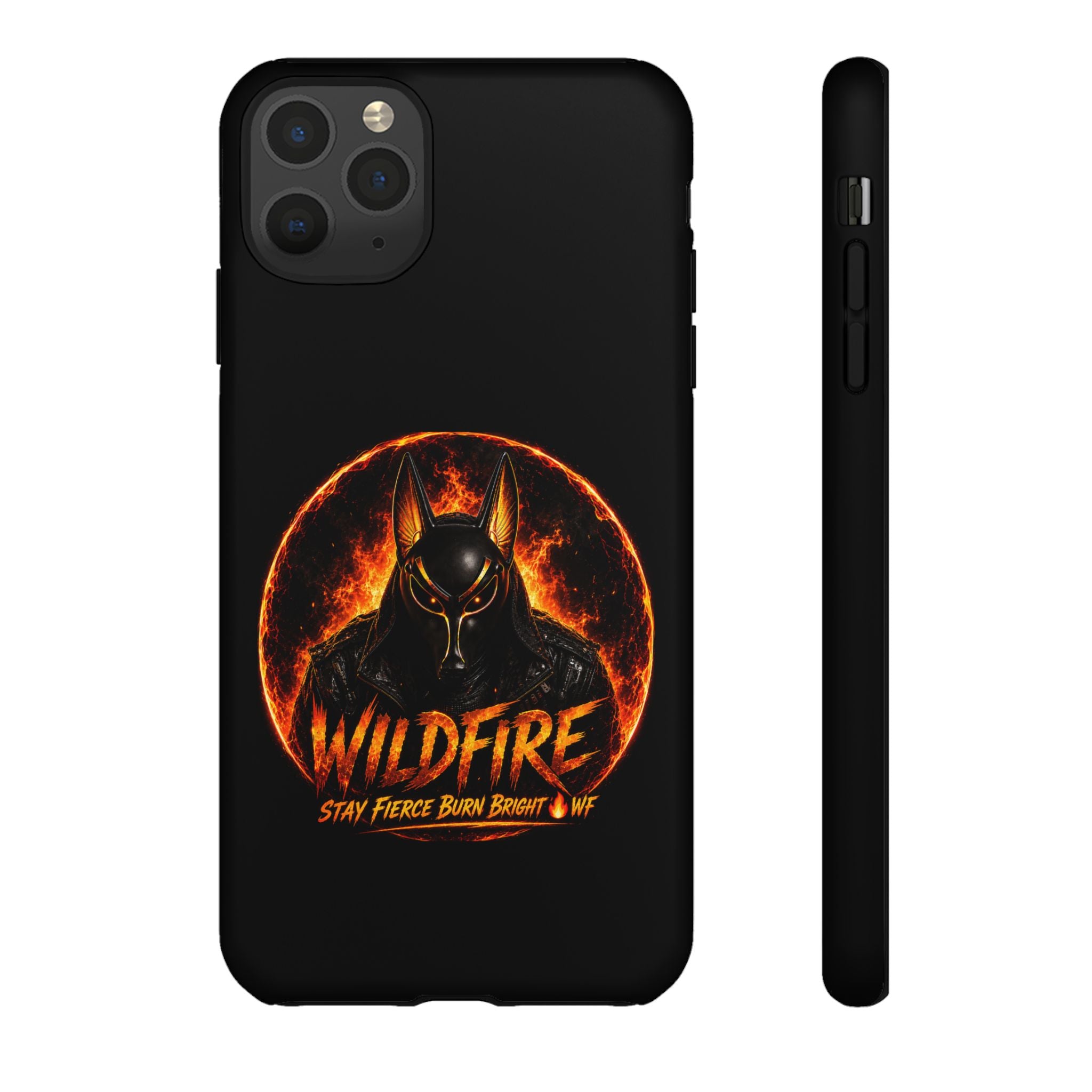 Wildfire Phone Case — Fierce Flaming Anubis Design, "Stay Fierce Burn Bright"