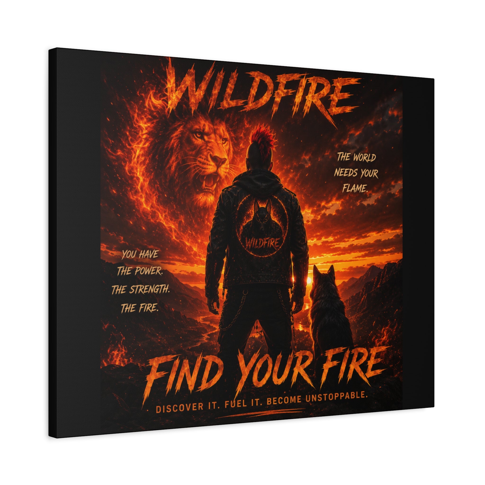 Wildfire 'Find Your Fire' Matte Canvas Wall Art — Inspirational Lion & Silhouette Scene