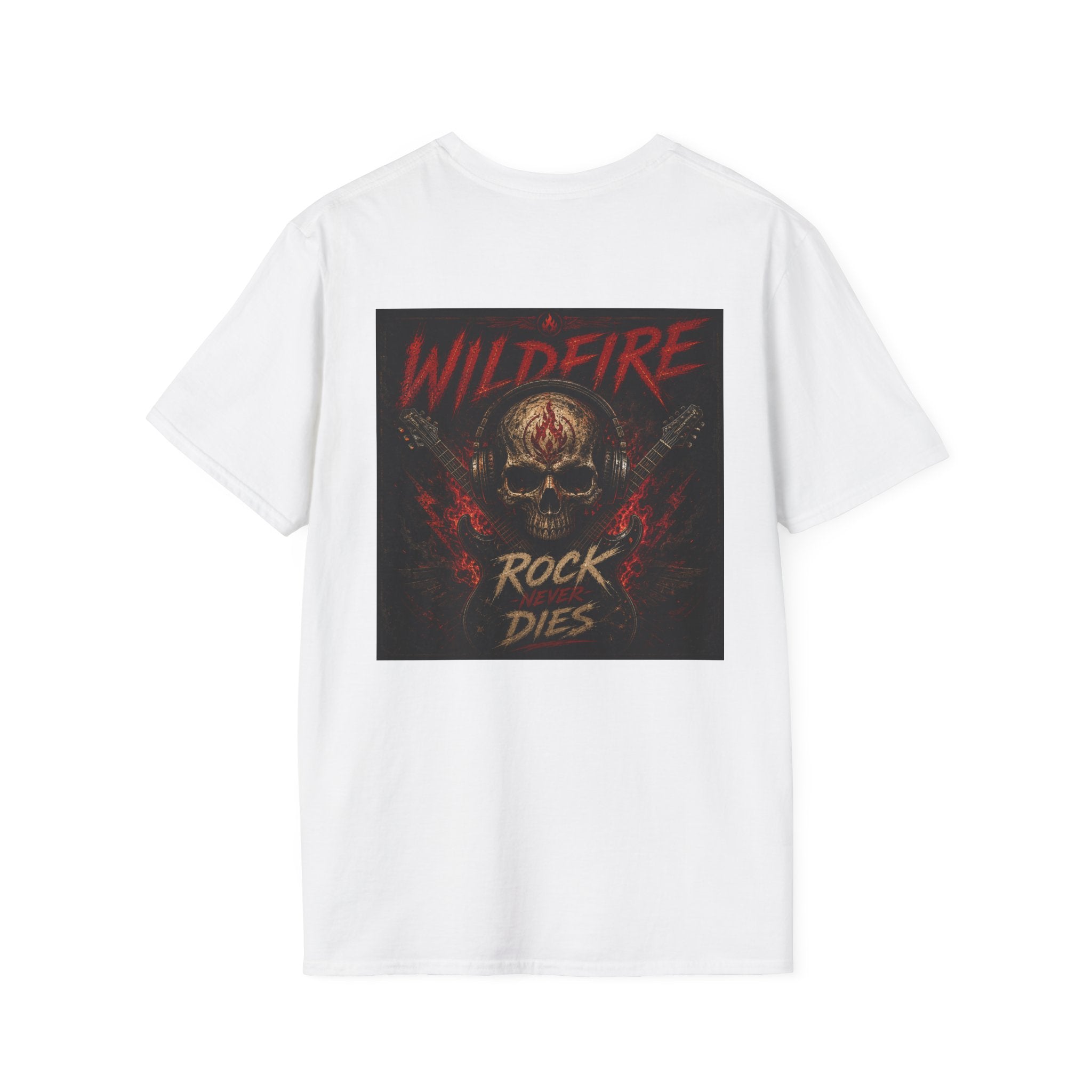 Wildfire Rock Never Dies Graphic T-Shirt — Retro Flame Logo Tee