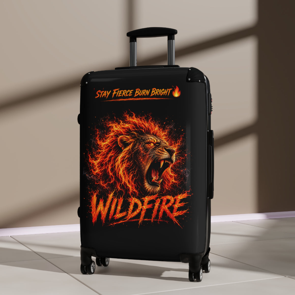 Wildfire Lion Suitcase - 'Stay Fierce Burn Bright' Rolling Carry-On