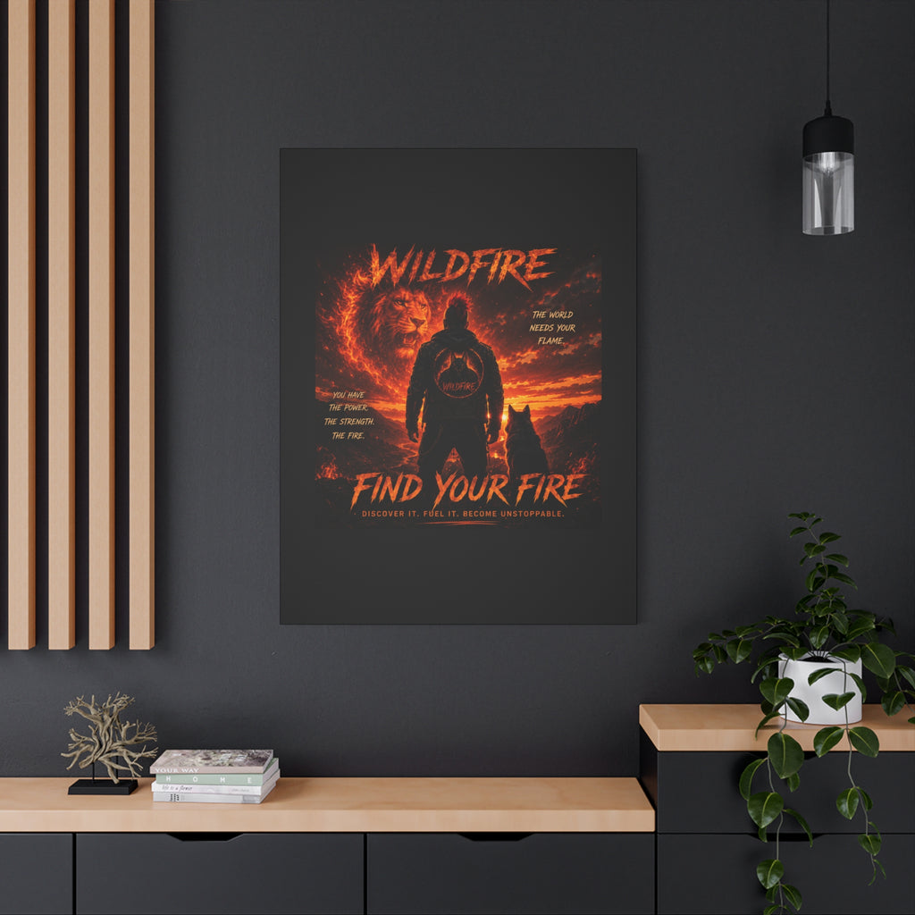 Wildfire 'Find Your Fire' Matte Canvas Wall Art — Inspirational Lion & Silhouette Scene