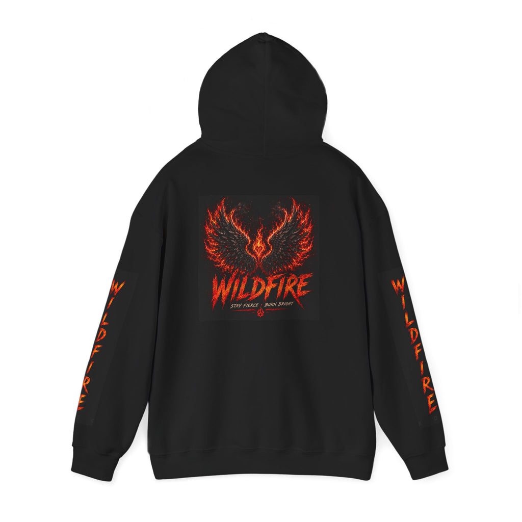 Wildfire Wings Hoodie — 'Wildfire' Flame Lettering & Back Art