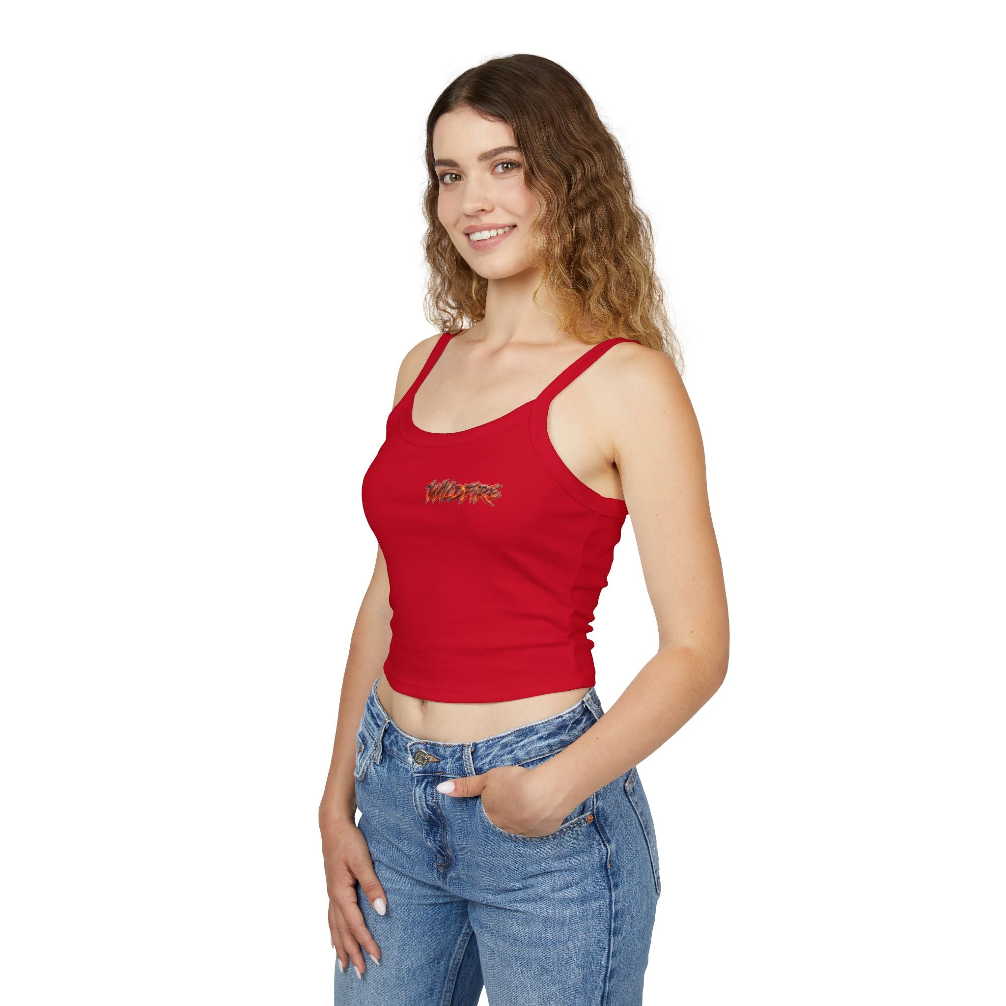 Wildfire Sekhmet Woman Spaghetti Tank Top — Fiery Egyptian Graphic Crop