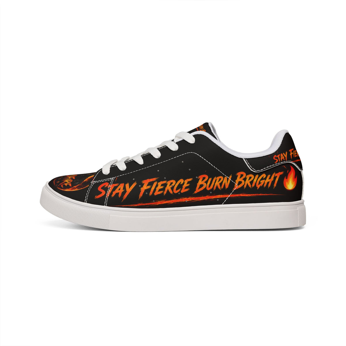 Men's Low-Top Sneakers — "Stay Fierce, Burn Bright" Flame Graphic