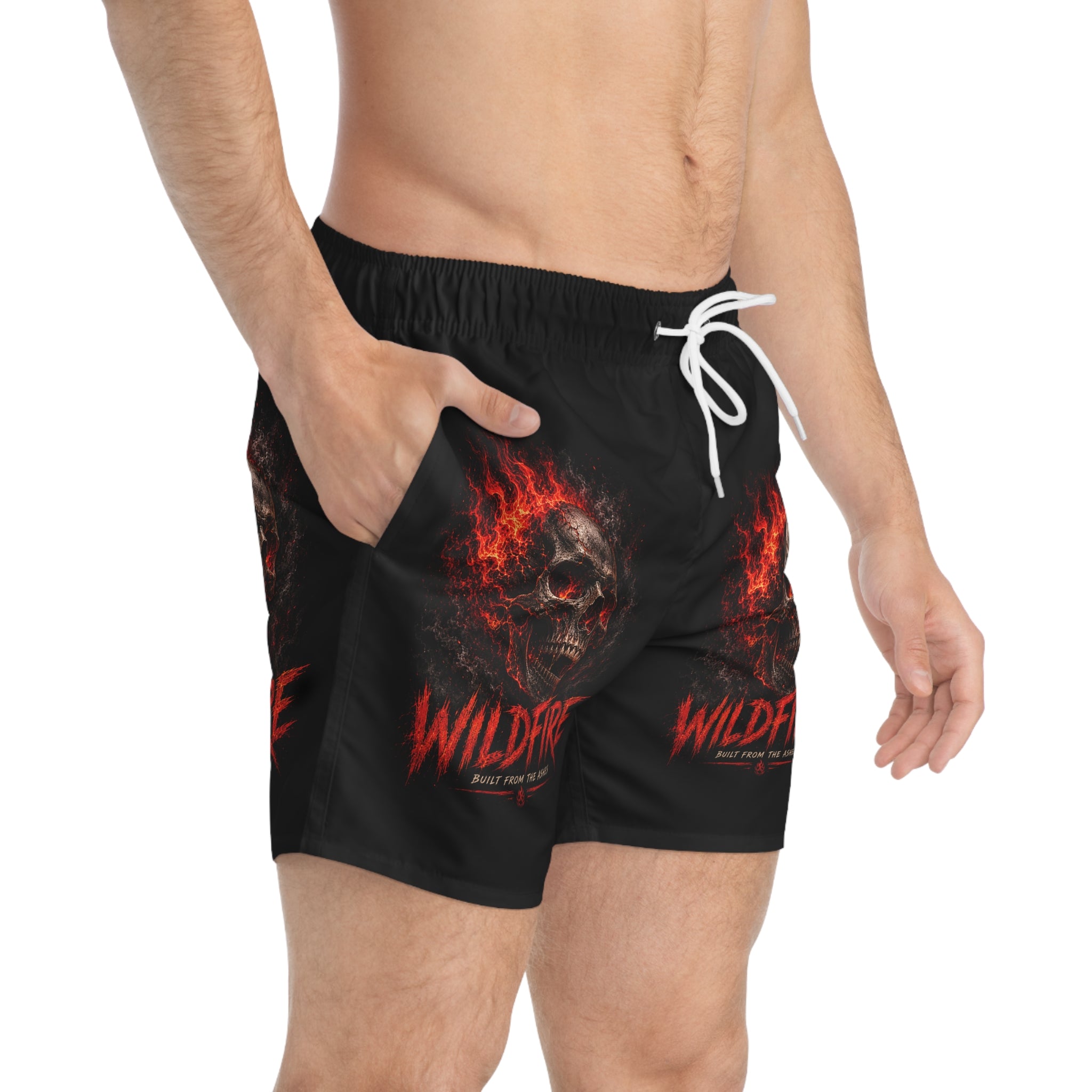 Wildfire Skull Men's Swim Trunks — Skull Graphic