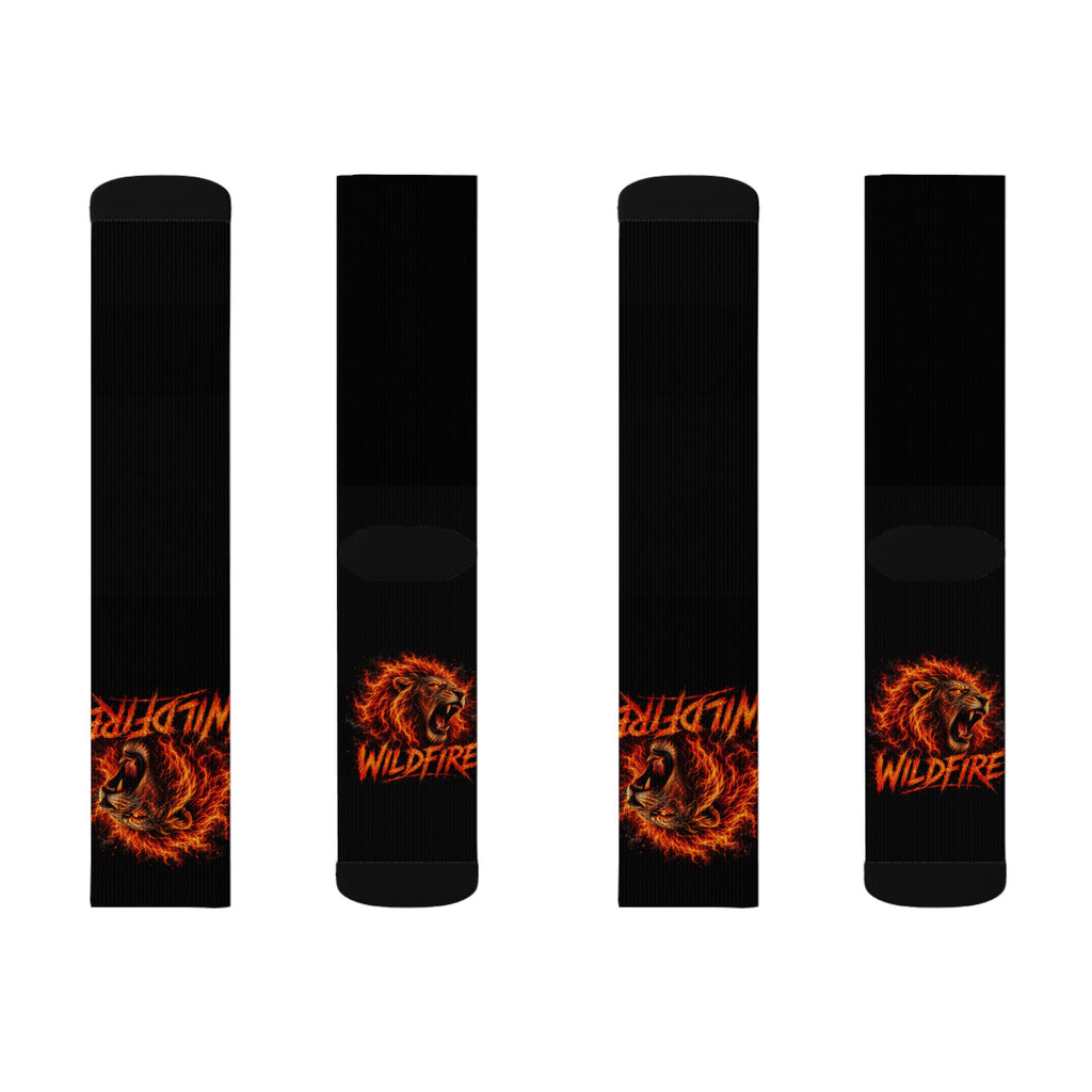 Wildfire Lion Sublimation Socks — Bold Flaming Animal Crew Socks