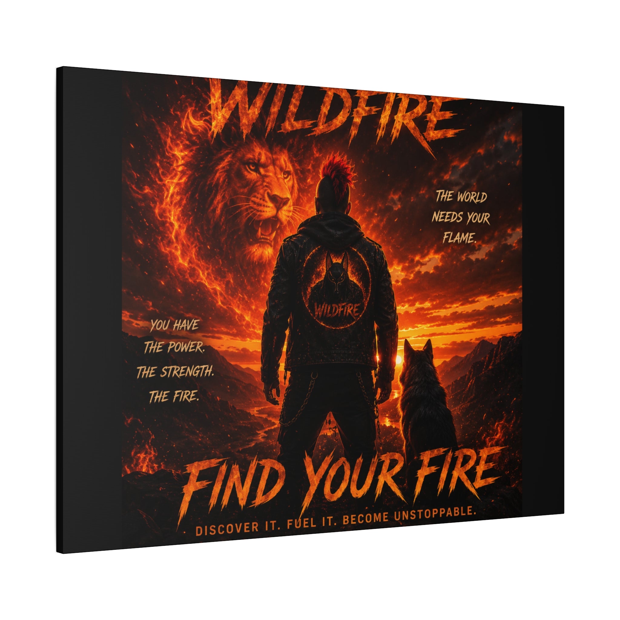 Wildfire 'Find Your Fire' Matte Canvas Wall Art — Inspirational Lion & Silhouette Scene