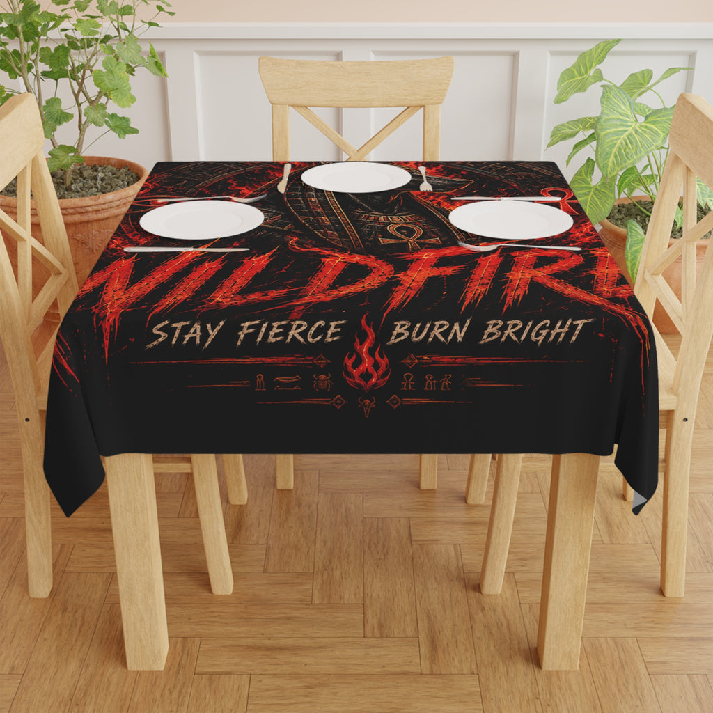 Wildfire Tablecloth — Fiery Anubis Design "Stay Fierce Burn Bright"