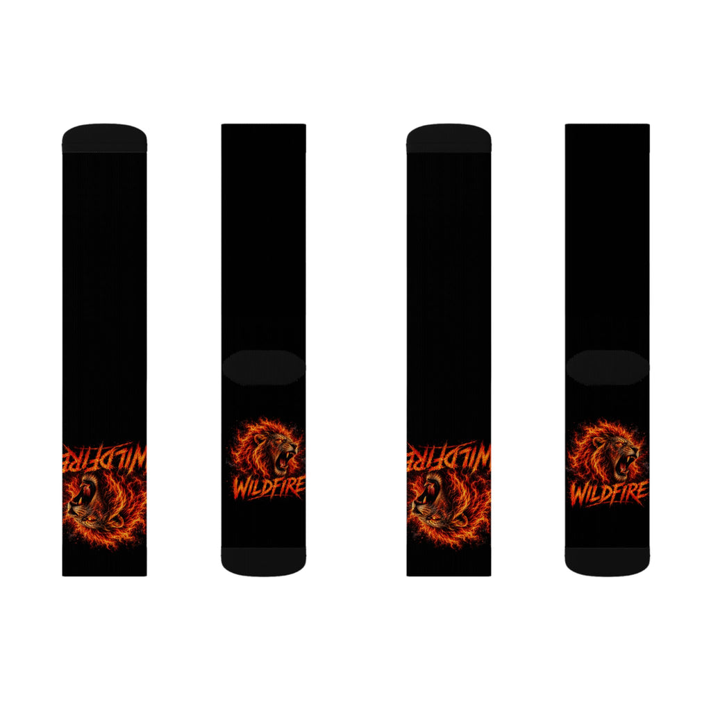 Wildfire Lion Sublimation Socks — Bold Flaming Animal Crew Socks