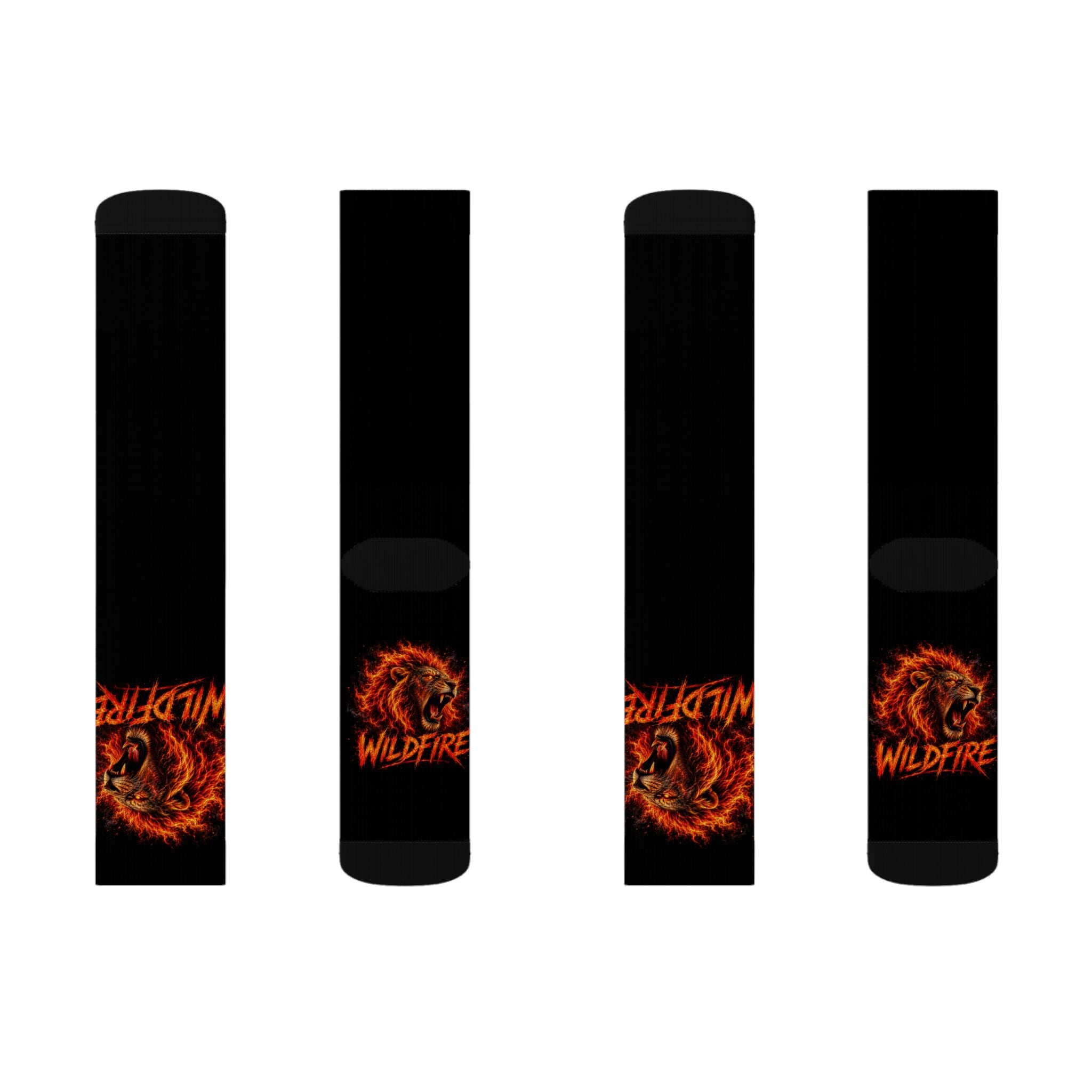 Wildfire Lion Sublimation Socks — Bold Flaming Animal Crew Socks