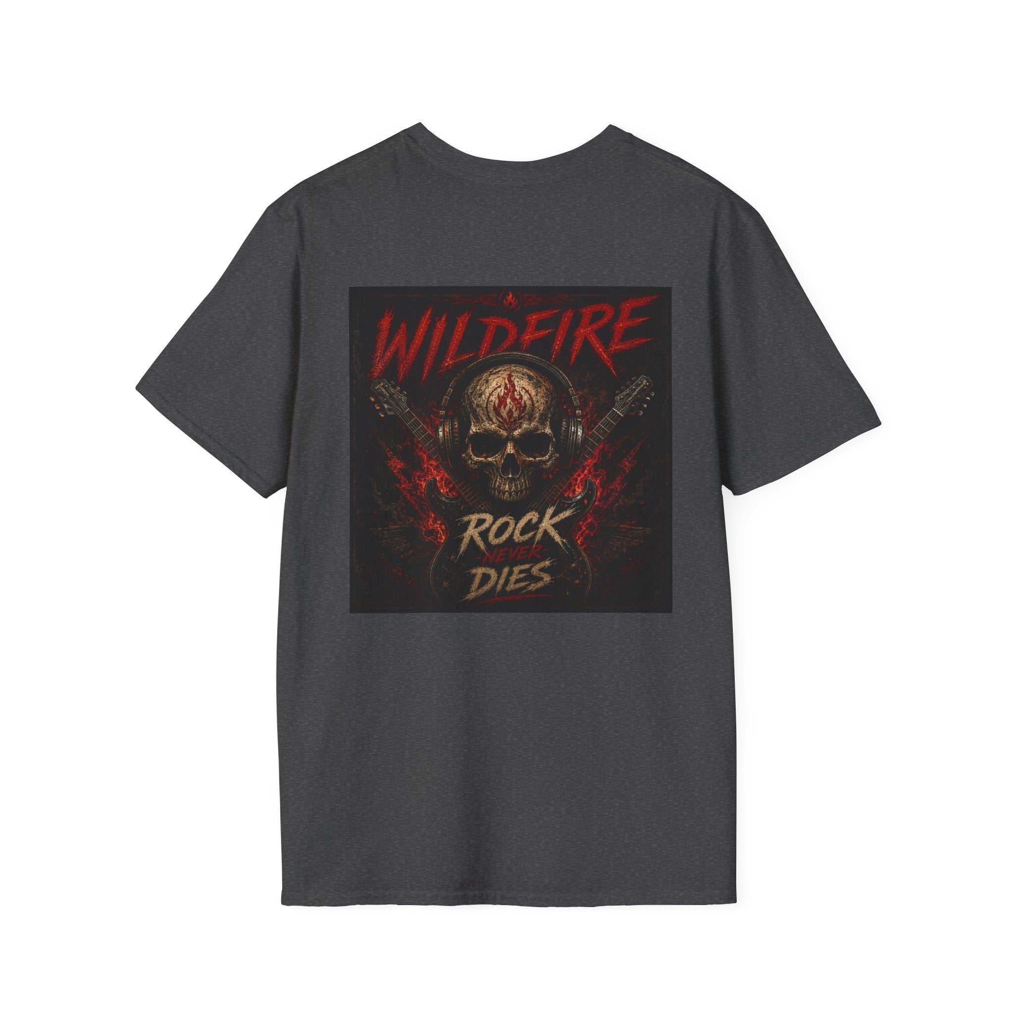 Wildfire Rock Never Dies Graphic T-Shirt — Retro Flame Logo Tee