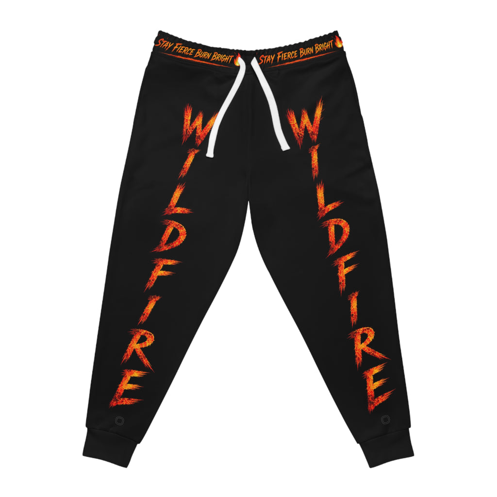 Wildfire Flame Athletic Joggers — Bold Black Track Pants with Fiery 'WILDFIRE' Text