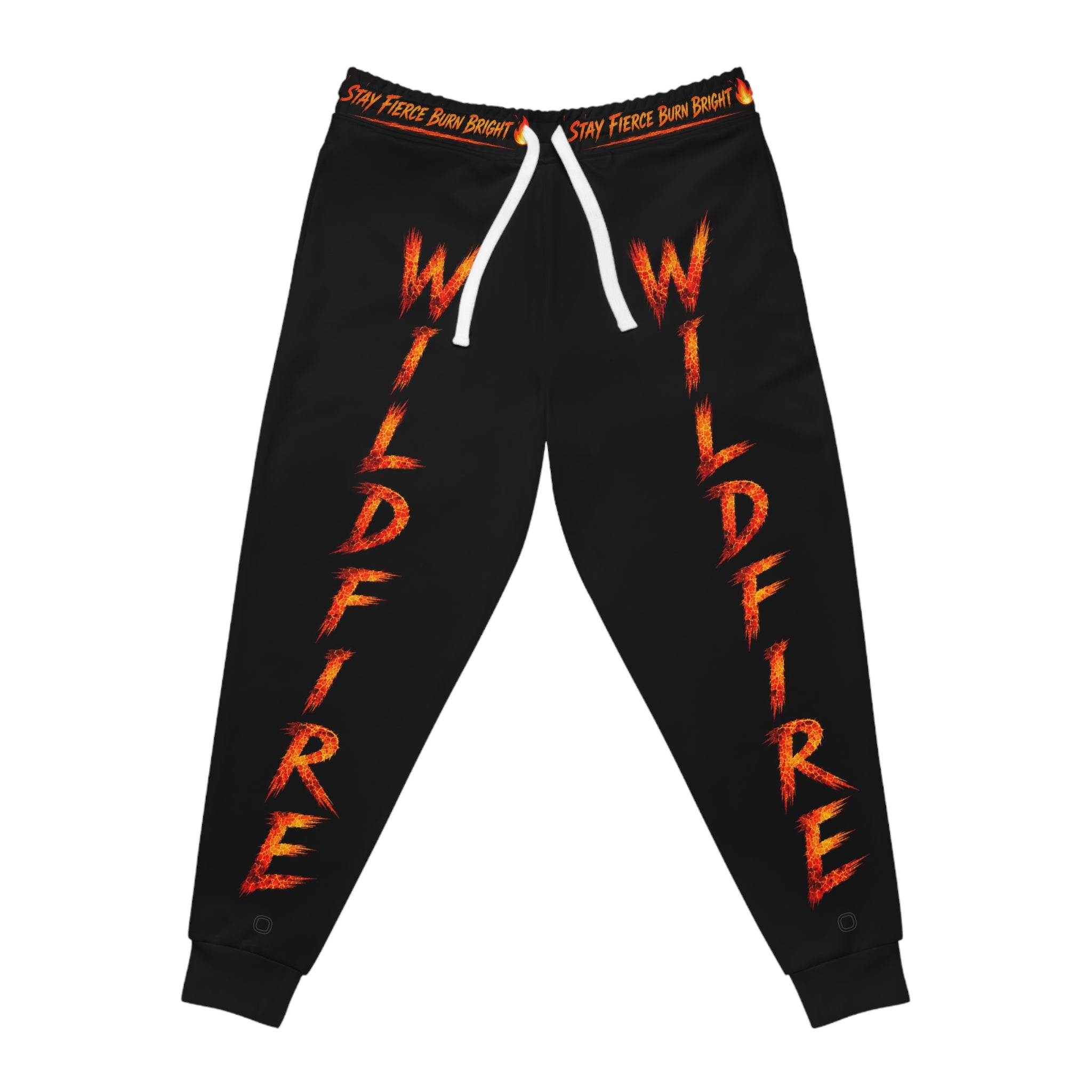 Wildfire Flame Athletic Joggers — Bold Black Track Pants with Fiery 'WILDFIRE' Text