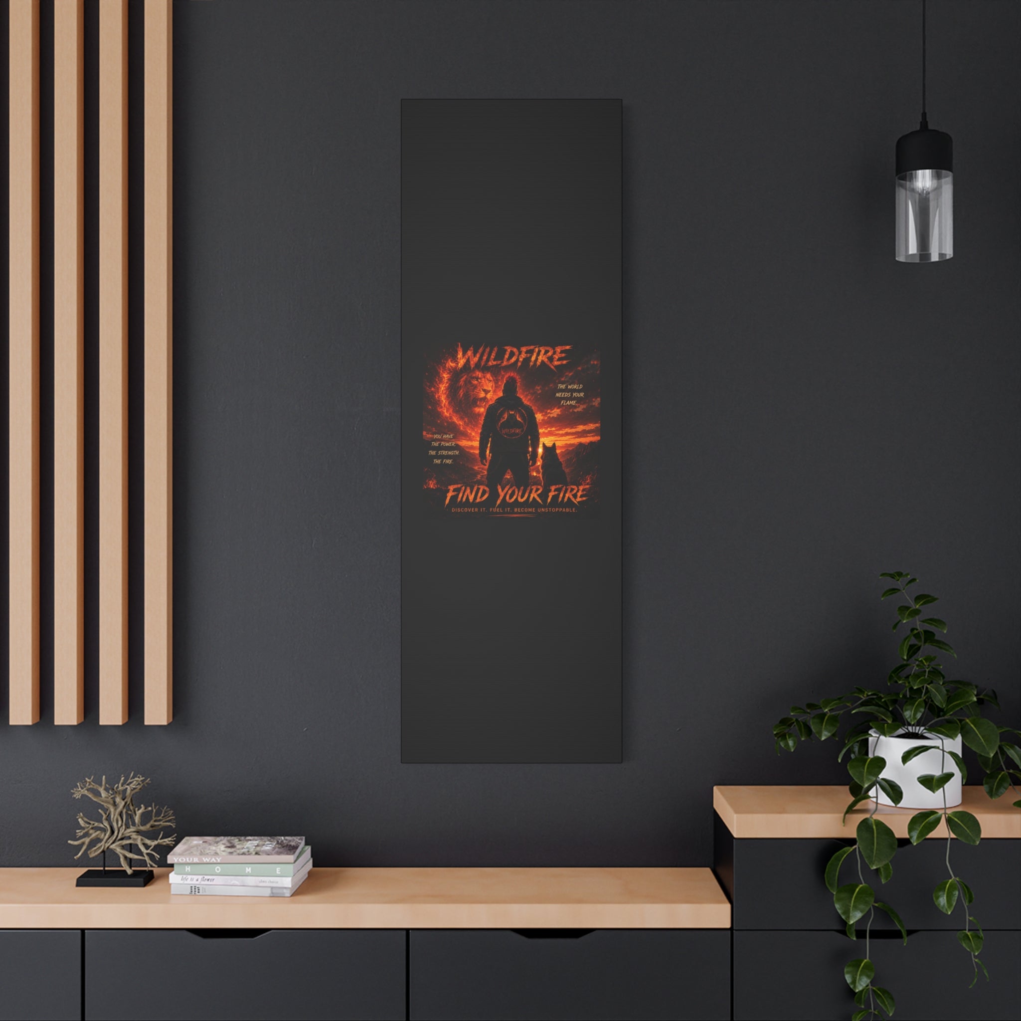 Wildfire 'Find Your Fire' Matte Canvas Wall Art — Inspirational Lion & Silhouette Scene