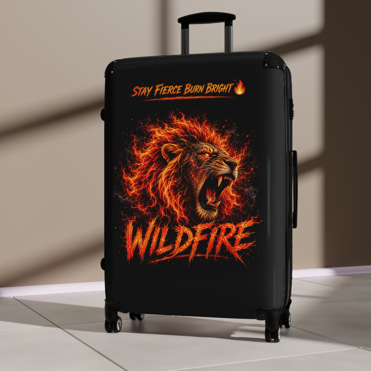 Wildfire Lion Suitcase - 'Stay Fierce Burn Bright' Rolling Carry-On