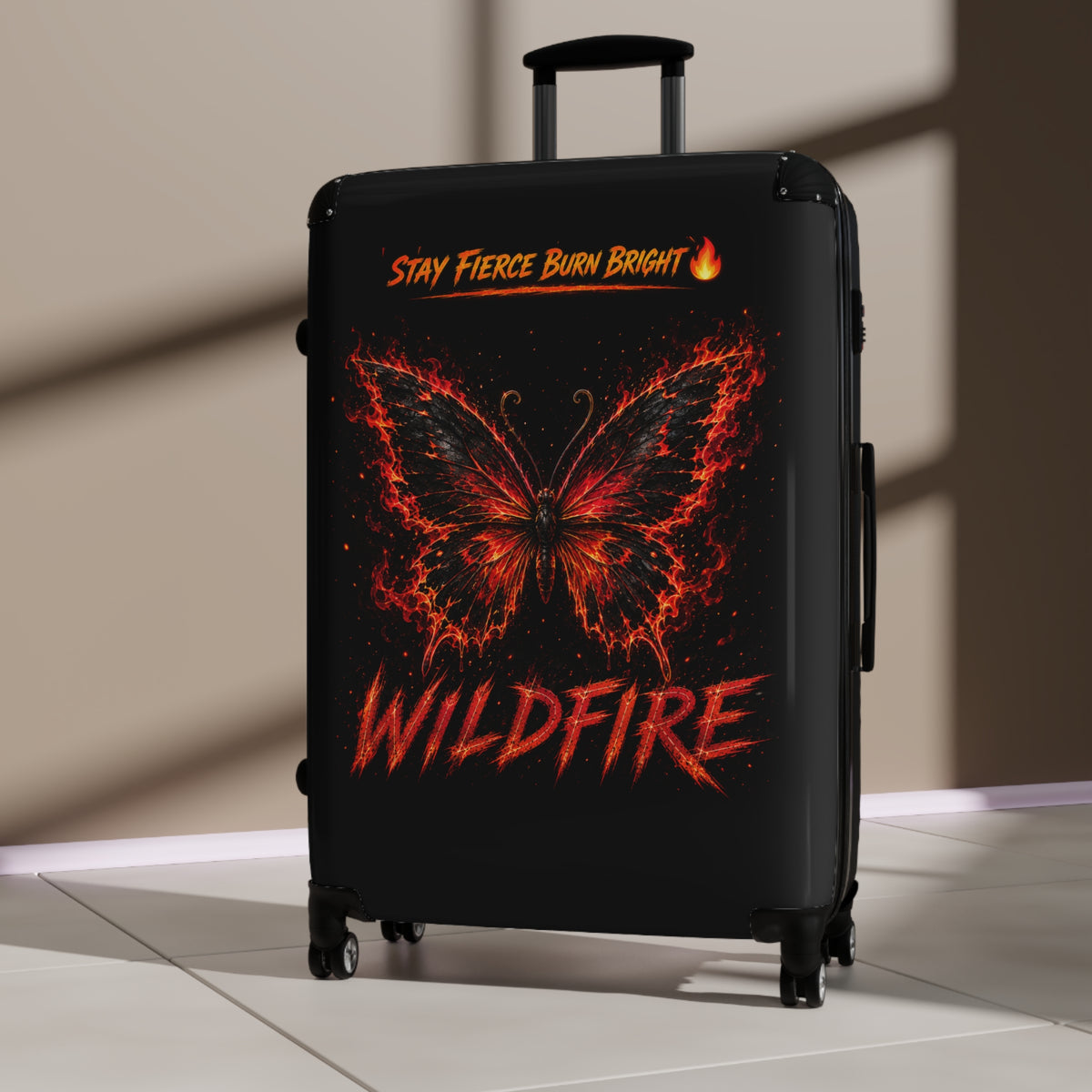 Wildfire Suitcase – 'Stay Fierce Burn Bright' Flaming Butterfly Carry-On