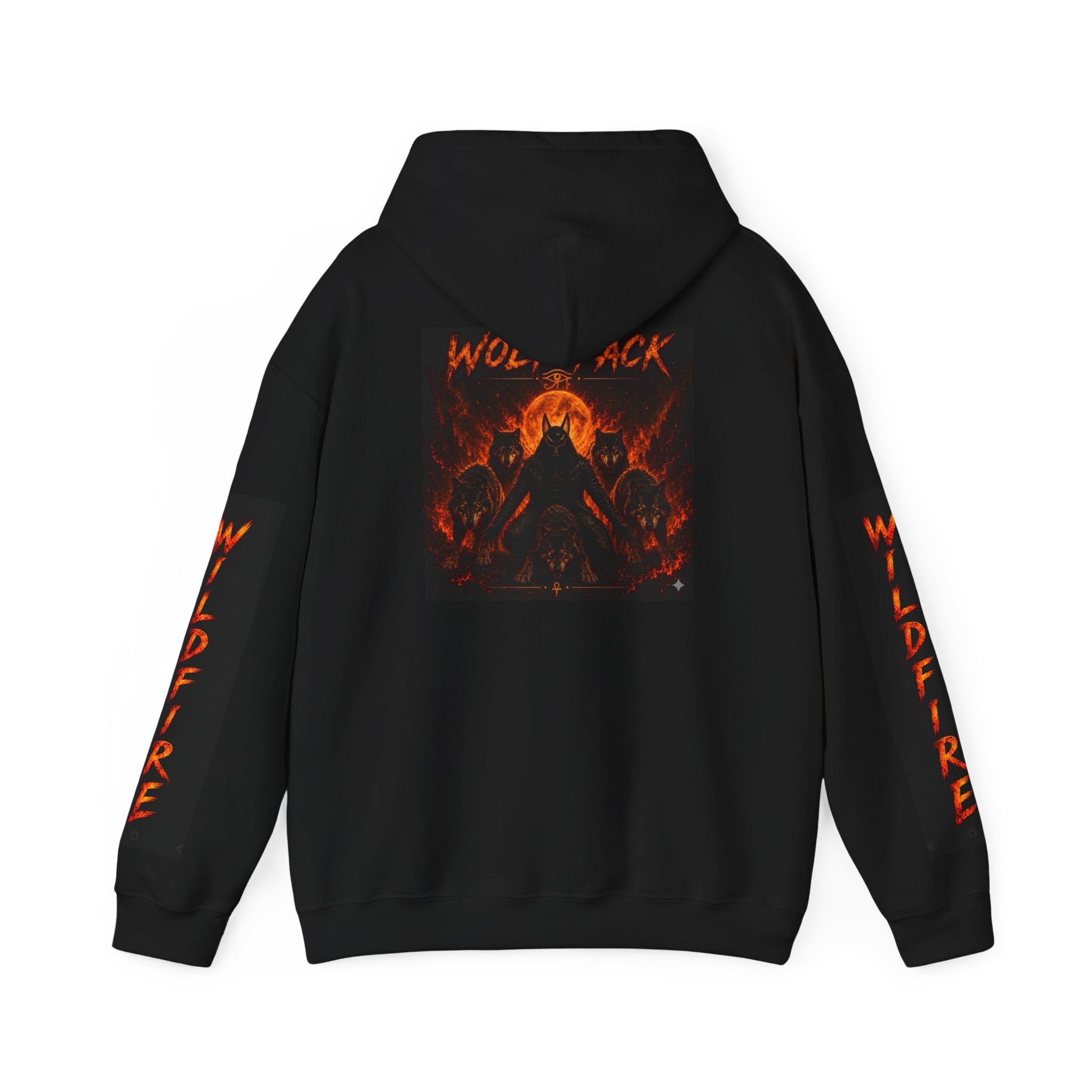 Wildfire Wolf Pack Graphic Hoodie — Flame Band Logo & Back Artwork