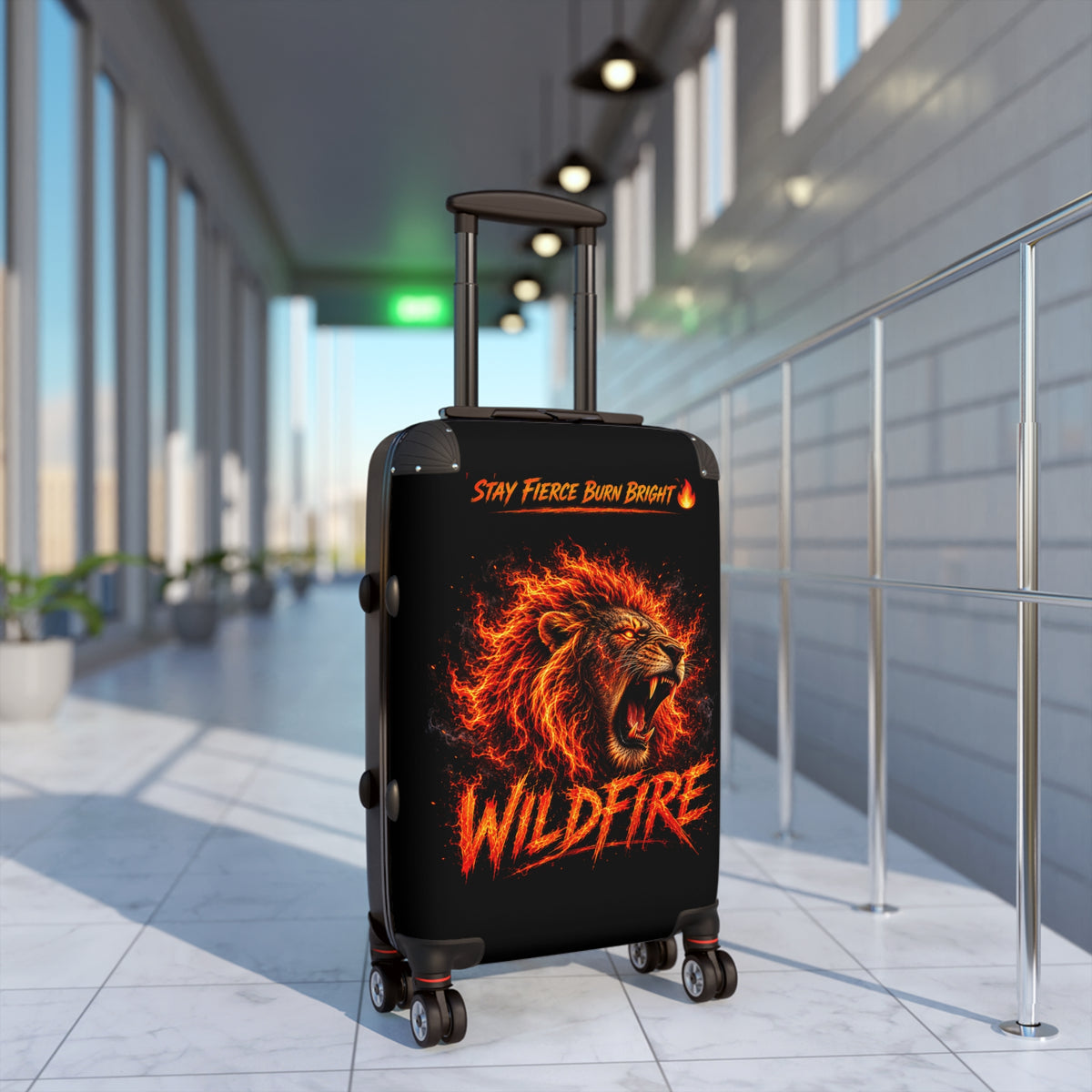 Wildfire Lion Suitcase - 'Stay Fierce Burn Bright' Rolling Carry-On