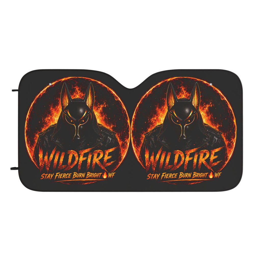 Wildfire Car Sun Shade — Flaming Anubis Design, "Stay Fierce Burn Bright" UV Protector