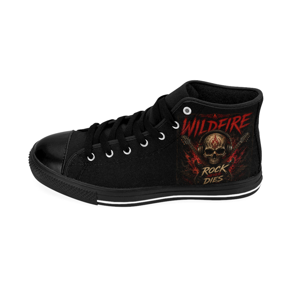 Wildfire Skull High-Top Sneakers — 'Rock Dies' Gothic Men's Canvas Shoes