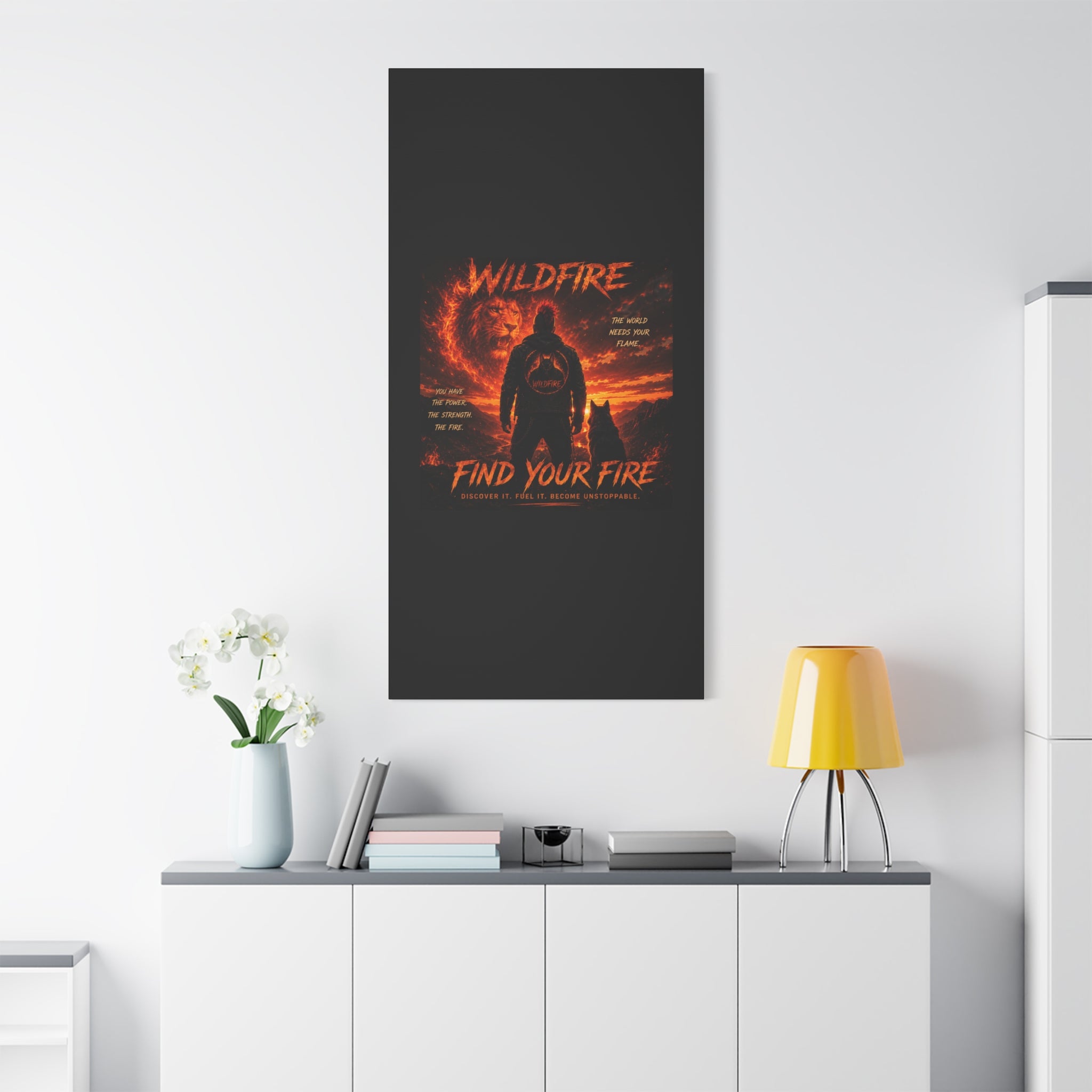 Wildfire 'Find Your Fire' Matte Canvas Wall Art — Inspirational Lion & Silhouette Scene