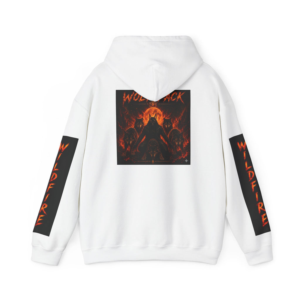 Wildfire Wolf Pack Graphic Hoodie — Flame Band Logo & Back Artwork
