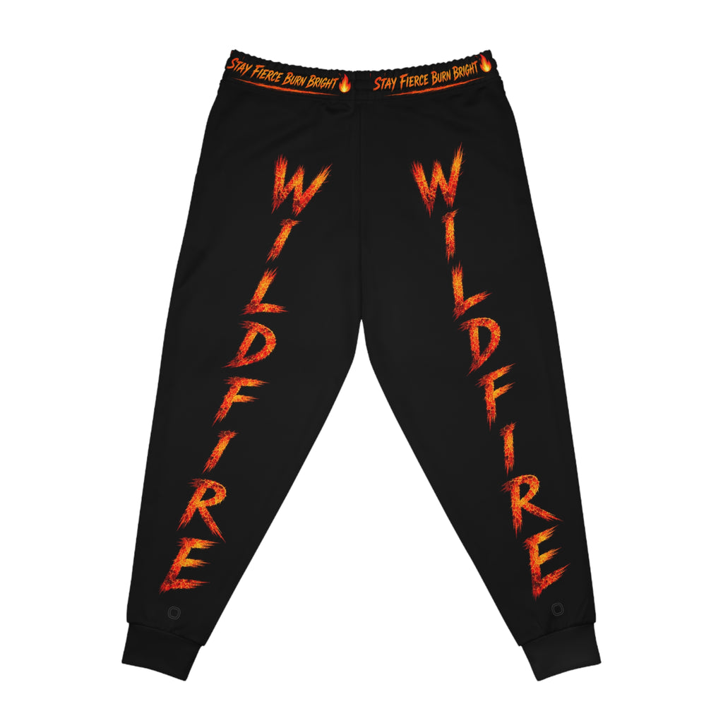 Wildfire Flame Athletic Joggers — Bold Black Track Pants with Fiery 'WILDFIRE' Text
