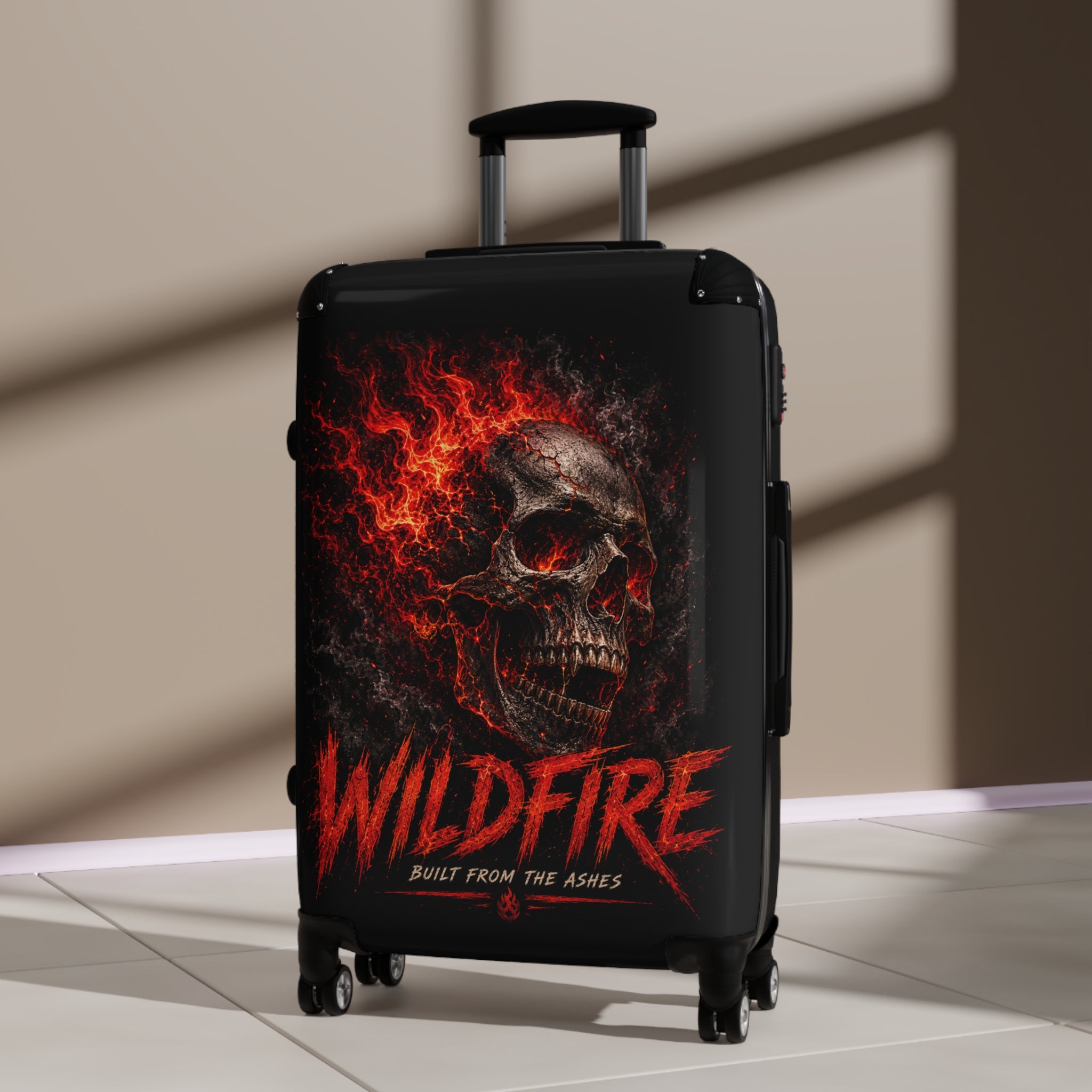 Wildfire Skull Carry-On Suitcase — Flame Skull 'Built From The Ashes' Luggage