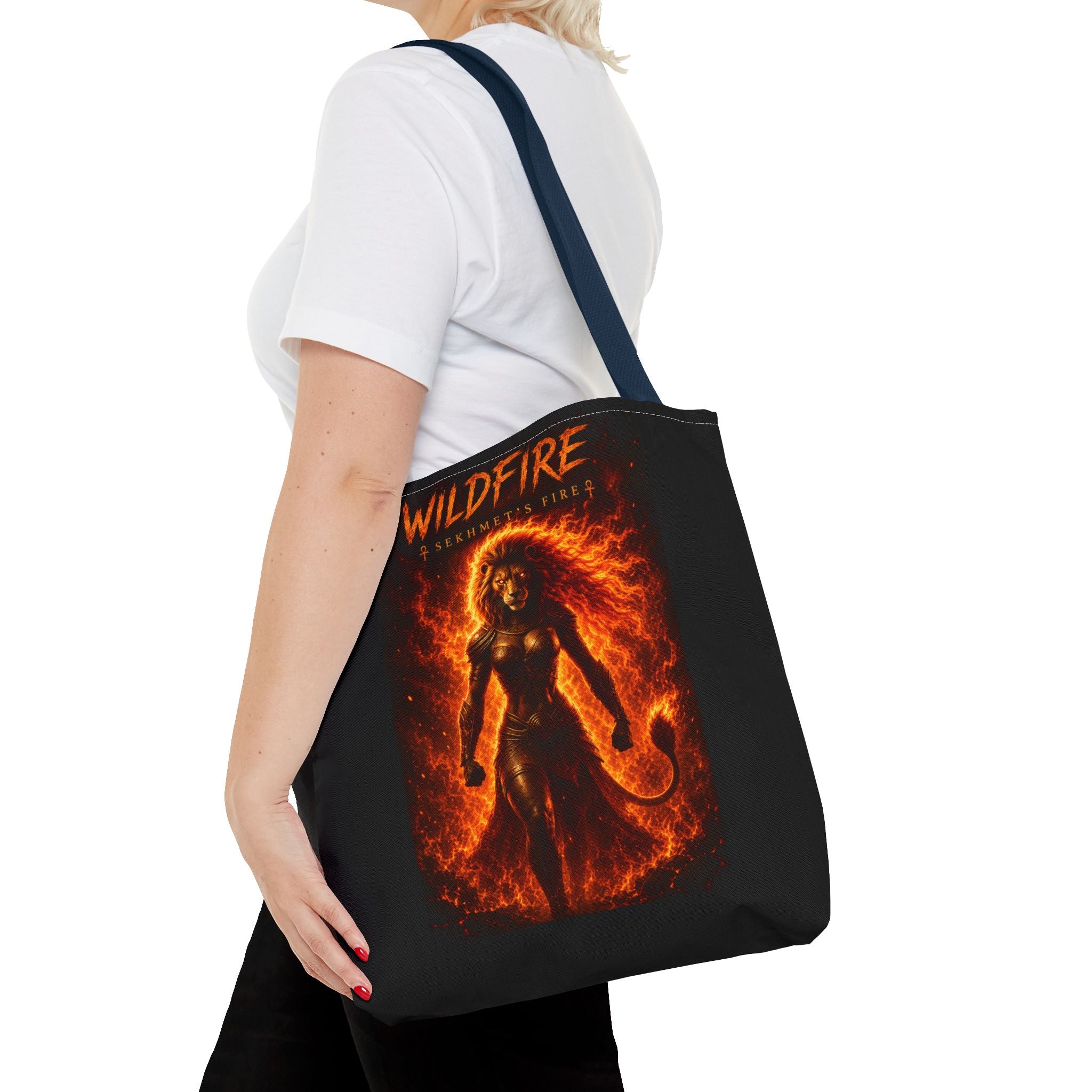 Wildfire Sekhmet Tote Bag — Fiery Egyptian AOP Tote