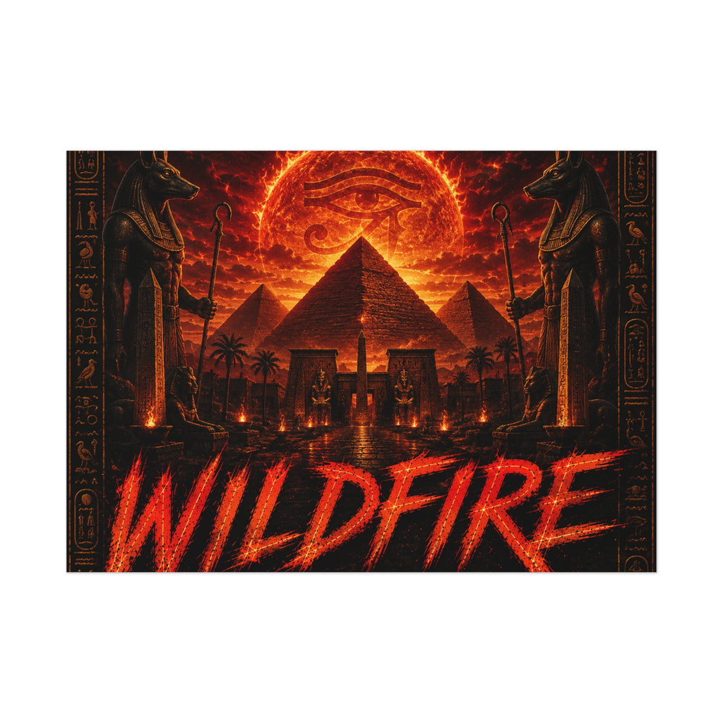 Wildfire Poster — Fiery Anubis Illustration with 'Stay Fierce Burn Bright'