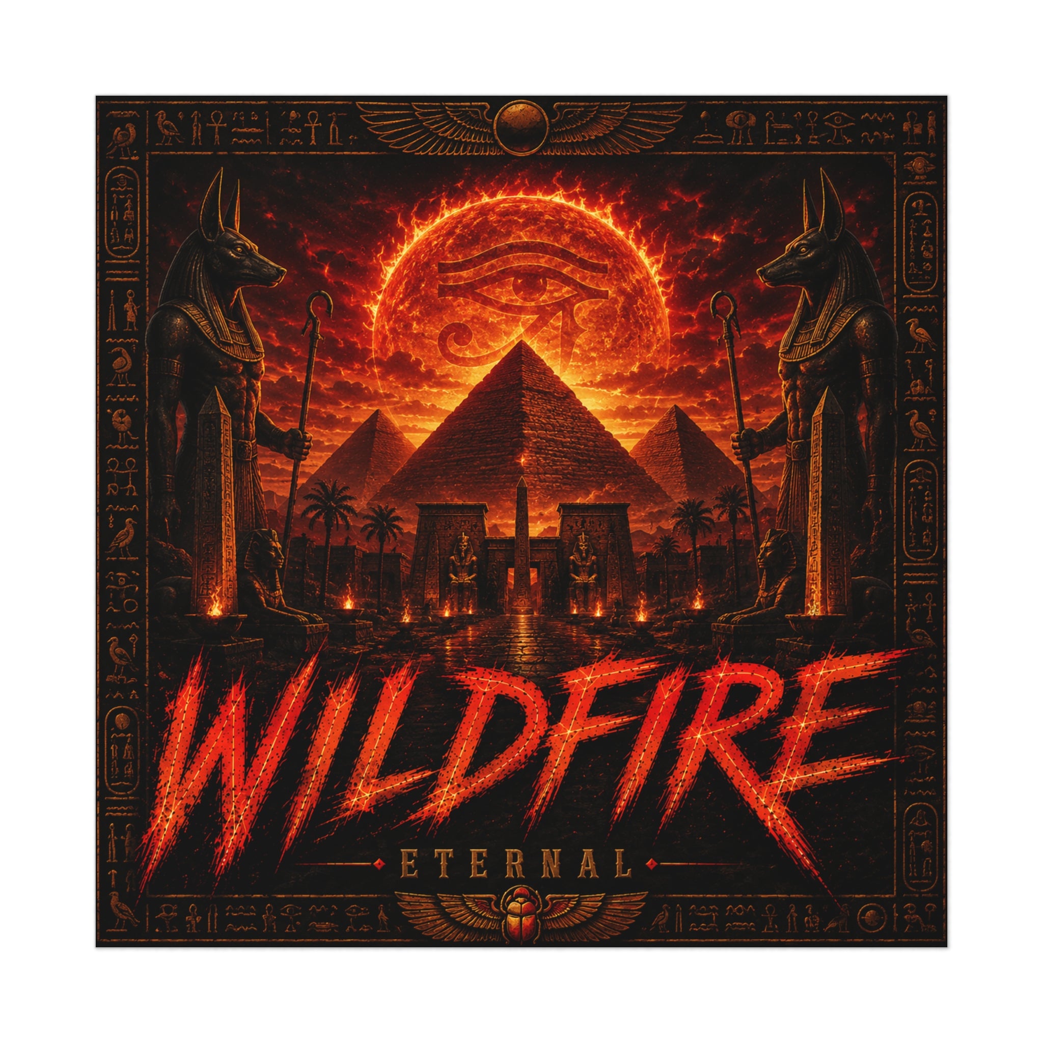 Wildfire Poster — Fiery Anubis Illustration with 'Stay Fierce Burn Bright'