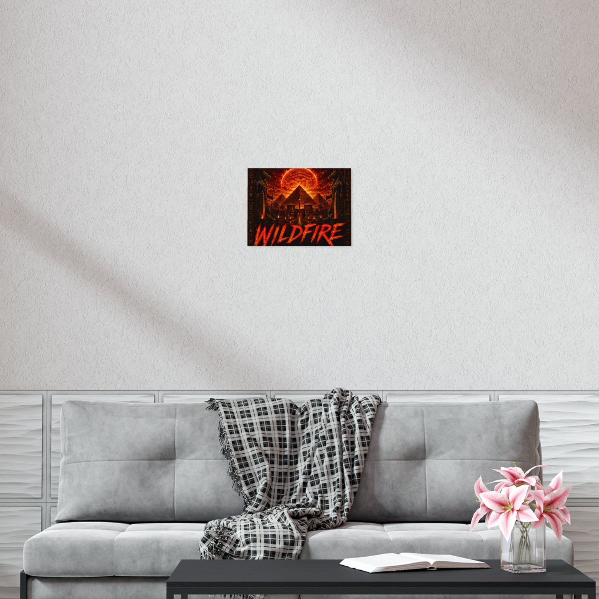 Wildfire Poster — Fiery Anubis Illustration with 'Stay Fierce Burn Bright'