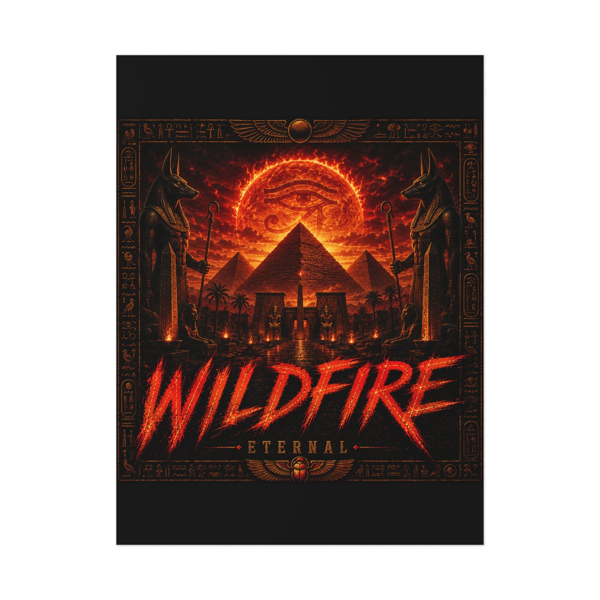 Wildfire Poster — Fiery Anubis Illustration with 'Stay Fierce Burn Bright'