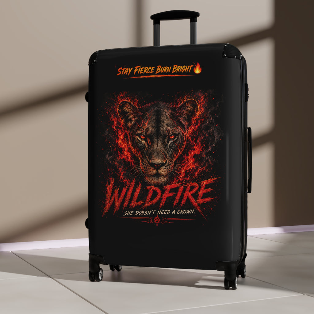 Wildfire Lioness Carry-On Suitcase – 'Stay Fierce Burn Bright' Travel Luggage
