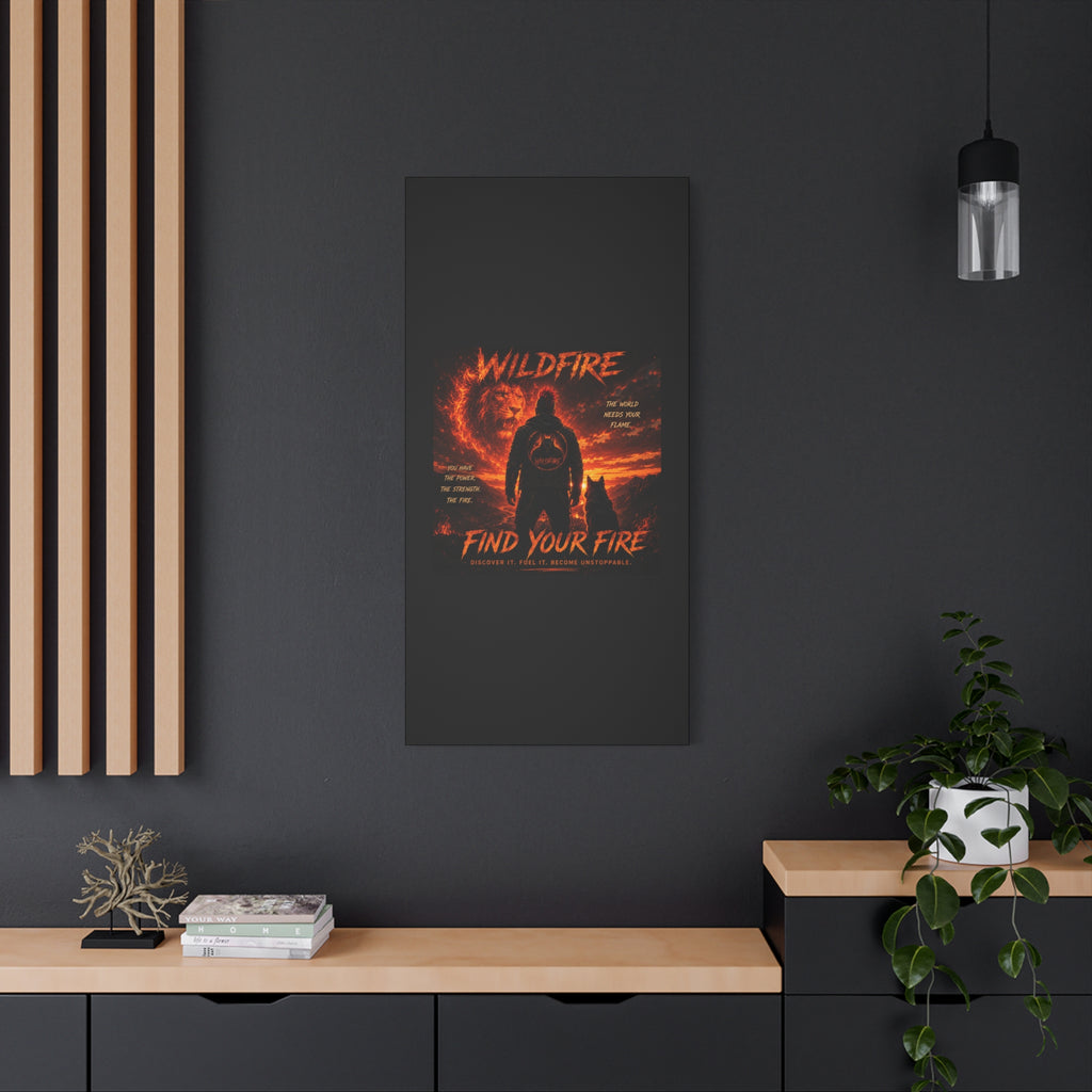 Wildfire 'Find Your Fire' Matte Canvas Wall Art — Inspirational Lion & Silhouette Scene